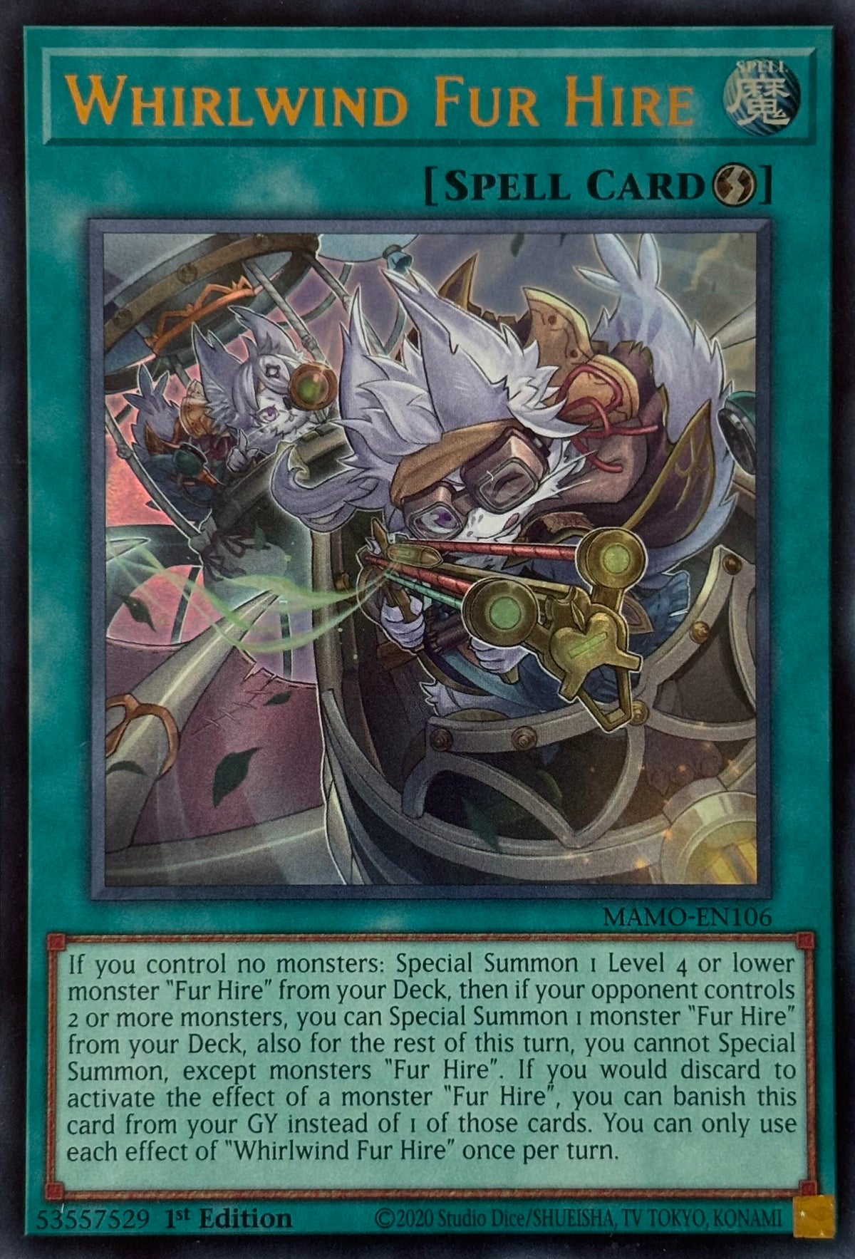 Yugioh! Whirlwind Fur Hire Mamo-en106 1st edition Ultra rare