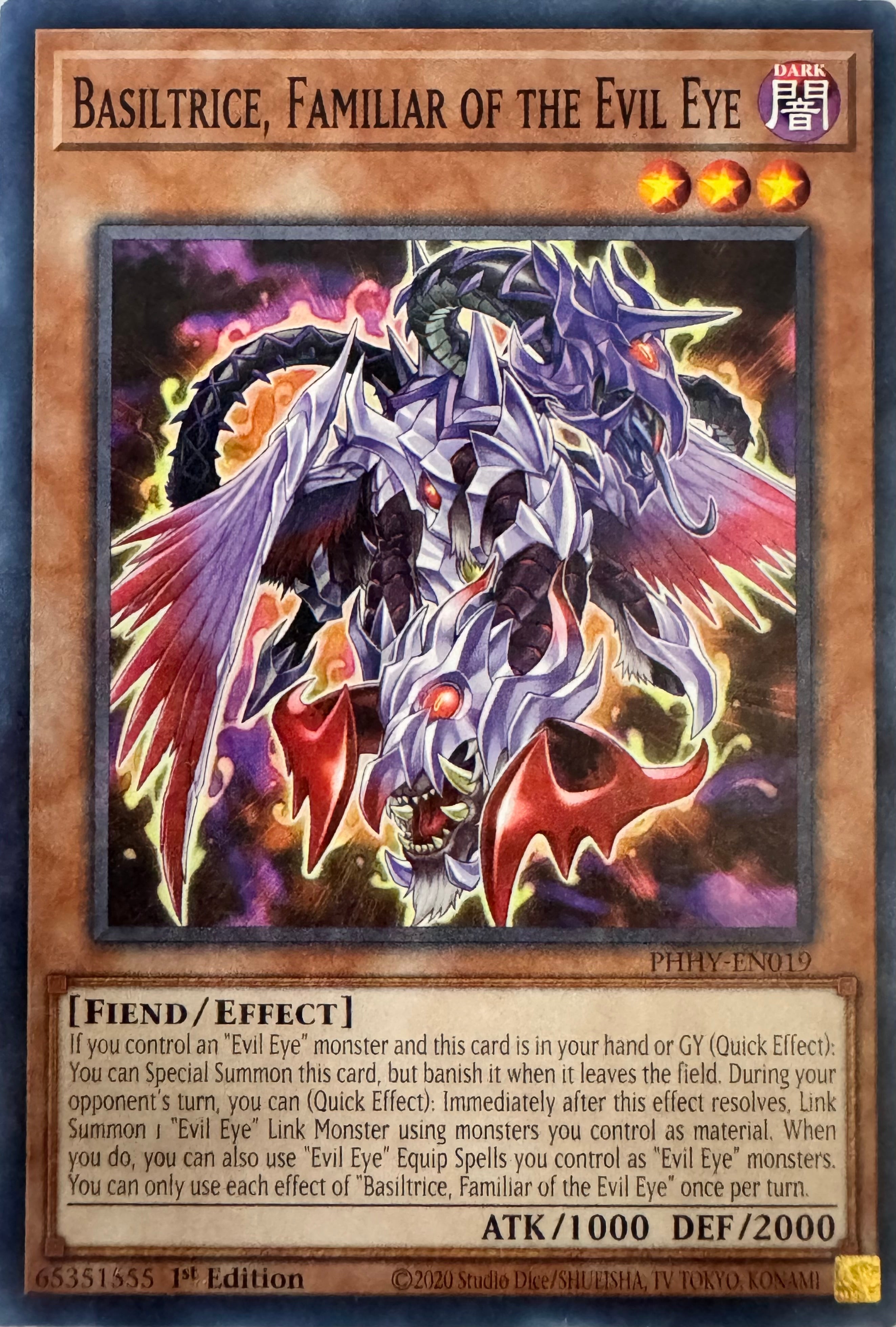 Yugioh! Basiltrice, Familiar of the Evil Eye Phhy-en019 1st Edition