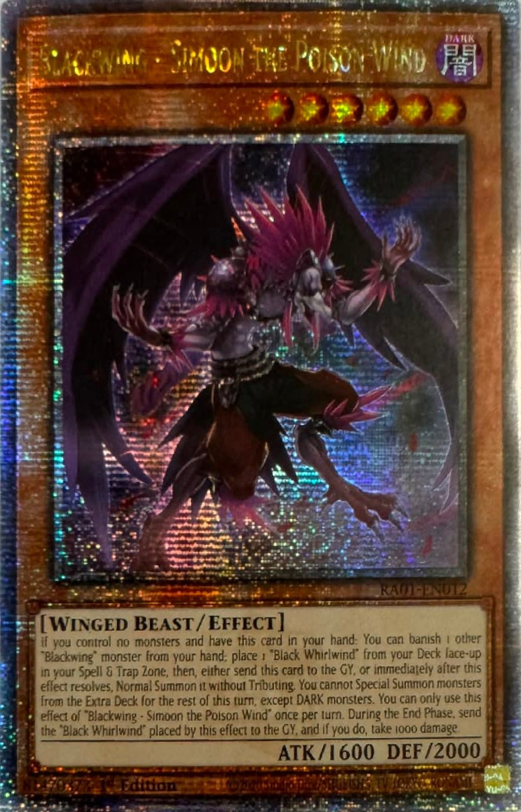 Yugioh! Blackwing- Simoon The Poison Wind Ra01-en012 1st edition Quarter Century