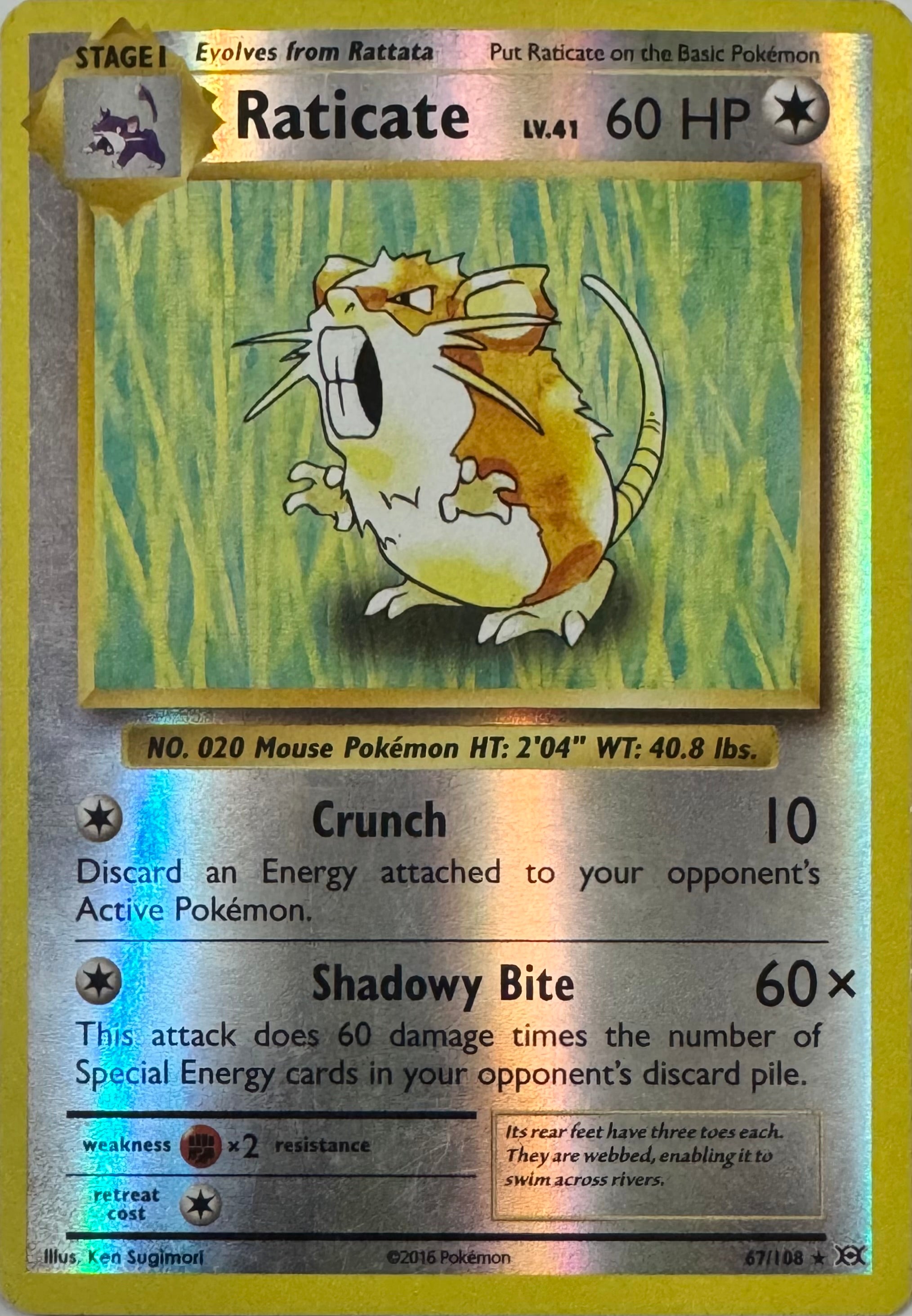 Pokemon Tcg Raticate 67/108 Reverse