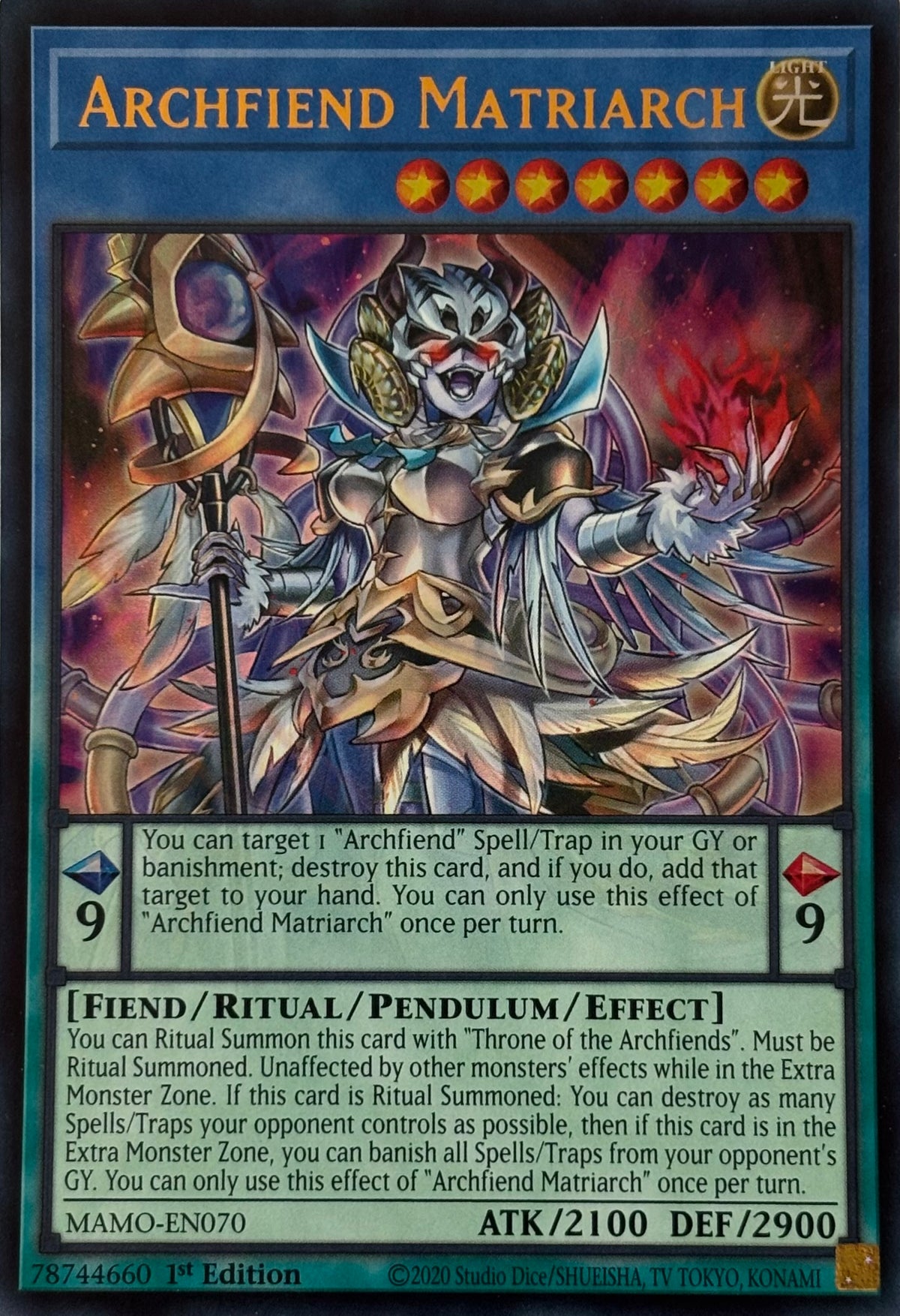 Yugioh! Archfiend Matriarch Mamo-en070 1st edition Ultra rare