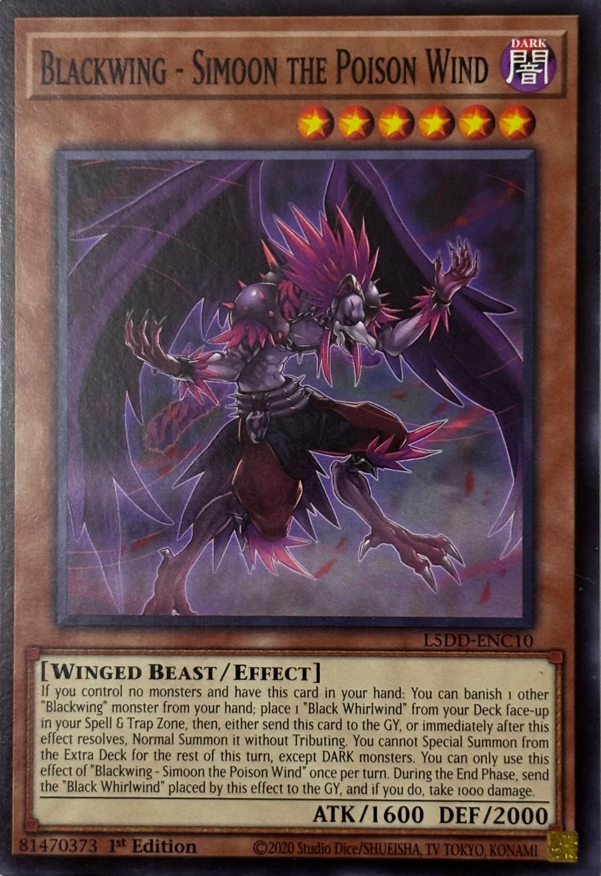 Yugioh! Blackwing - Simoon The Poison Wind L5dd-enc10 1st edition