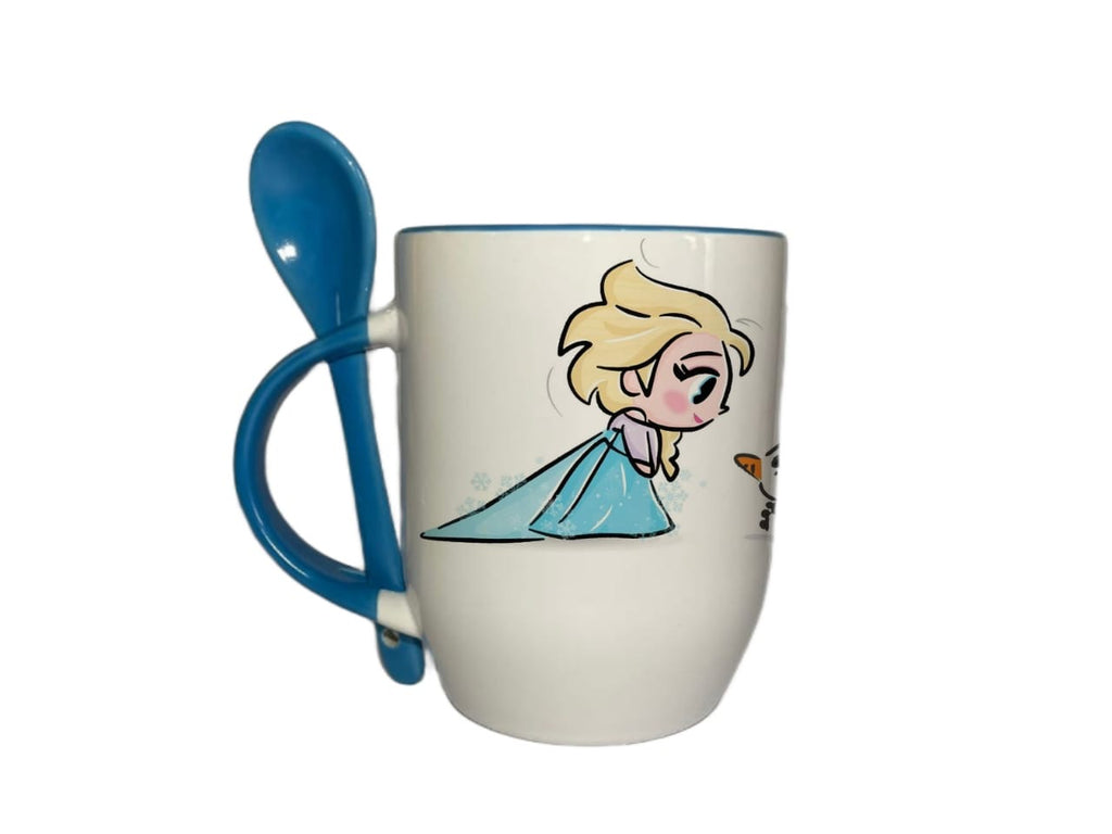 Taza Con Cuchara Azul Celeste Princesa Elsa Frozen