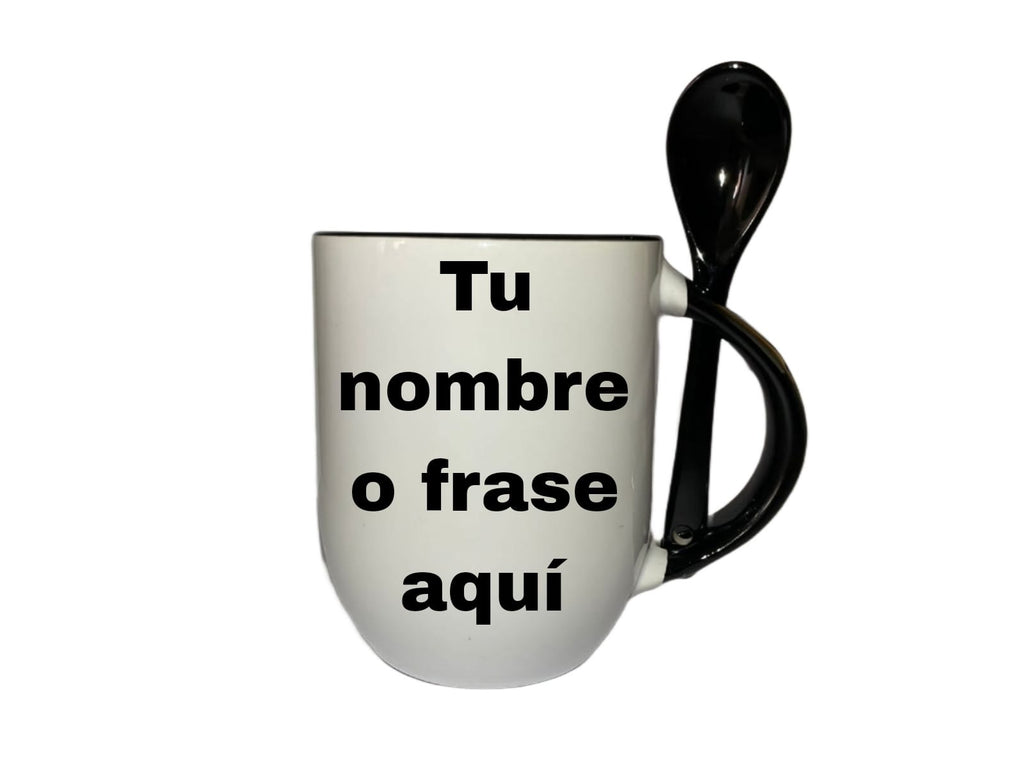 Taza Con Cuchara Negra Personalizada Calcetín Con Rombos