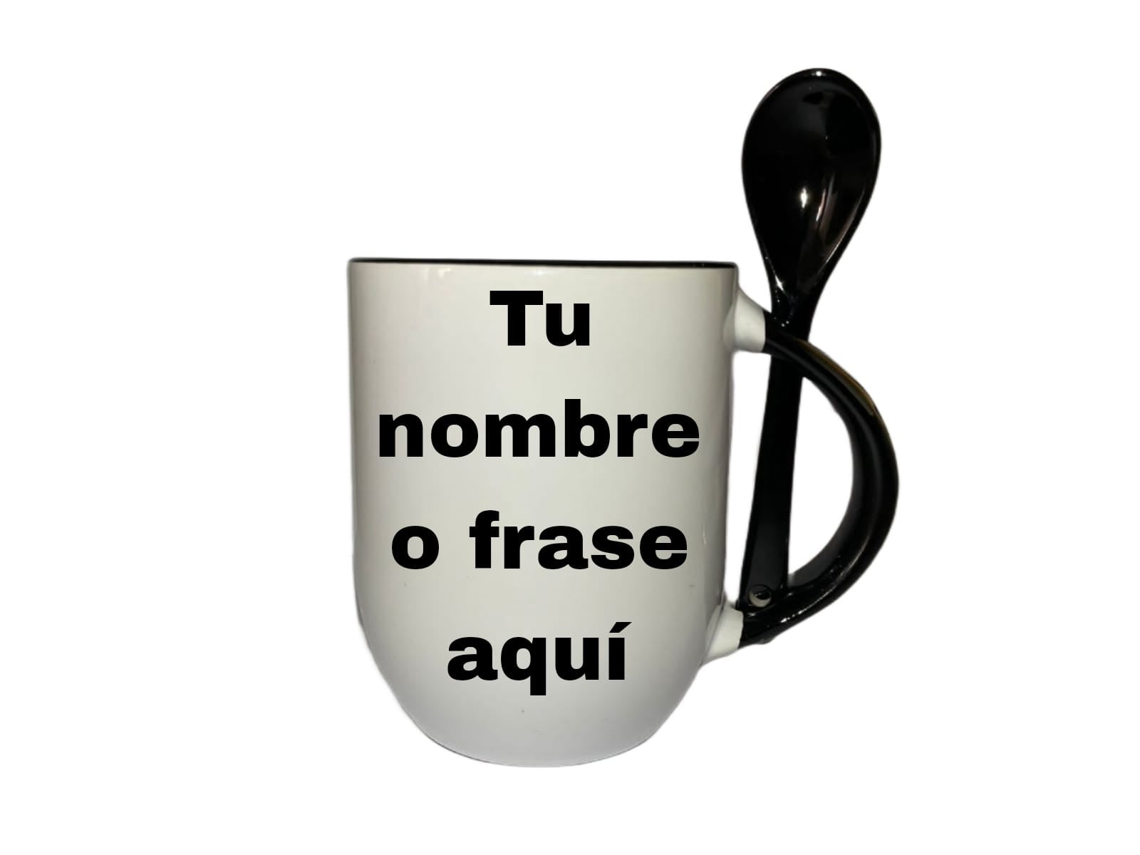 Taza Con Cuchara Negra Personalizada Calcetín Con Rombos