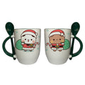 Tazas En Pareja Con Cuchara Verde Oscuro Bubu y Dudu Navidad