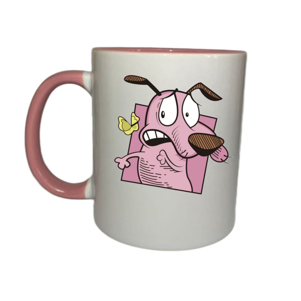 Taza Fondo De Color Rosa El Perro Coraje