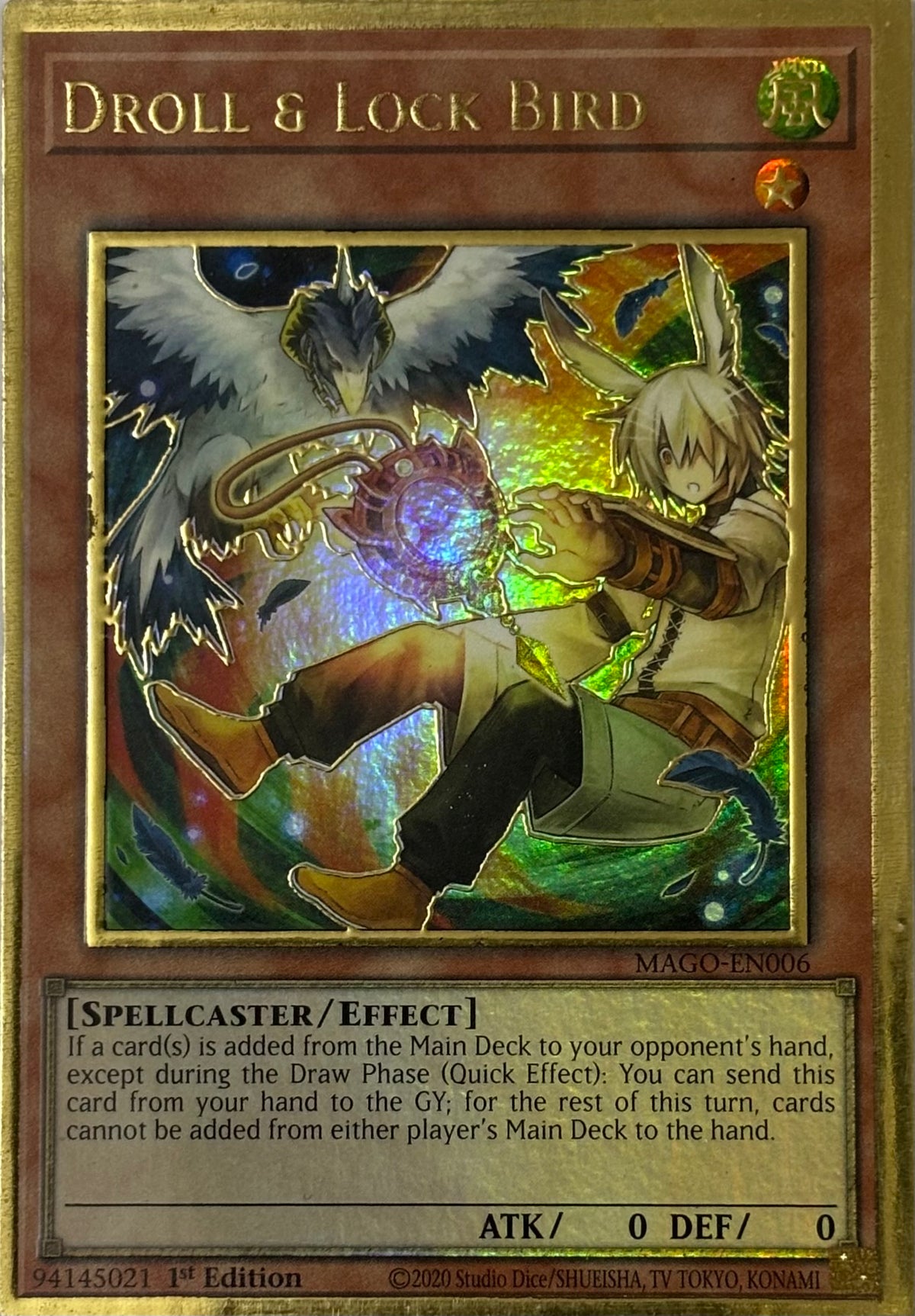 Yugioh! Droll & Lock Bird Mago-en006 1st edition Premium Gold rare