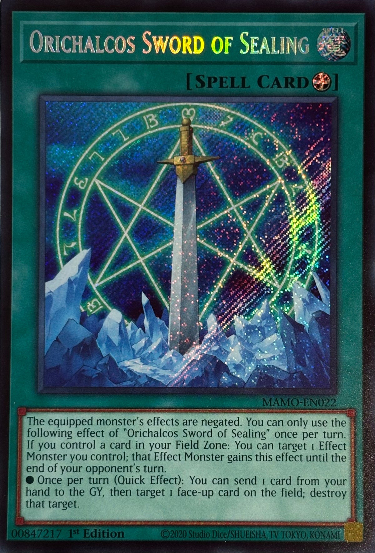 Yugioh! Orichalcos Sword Of Sealing Mamo-en022 1st edition Secret rare