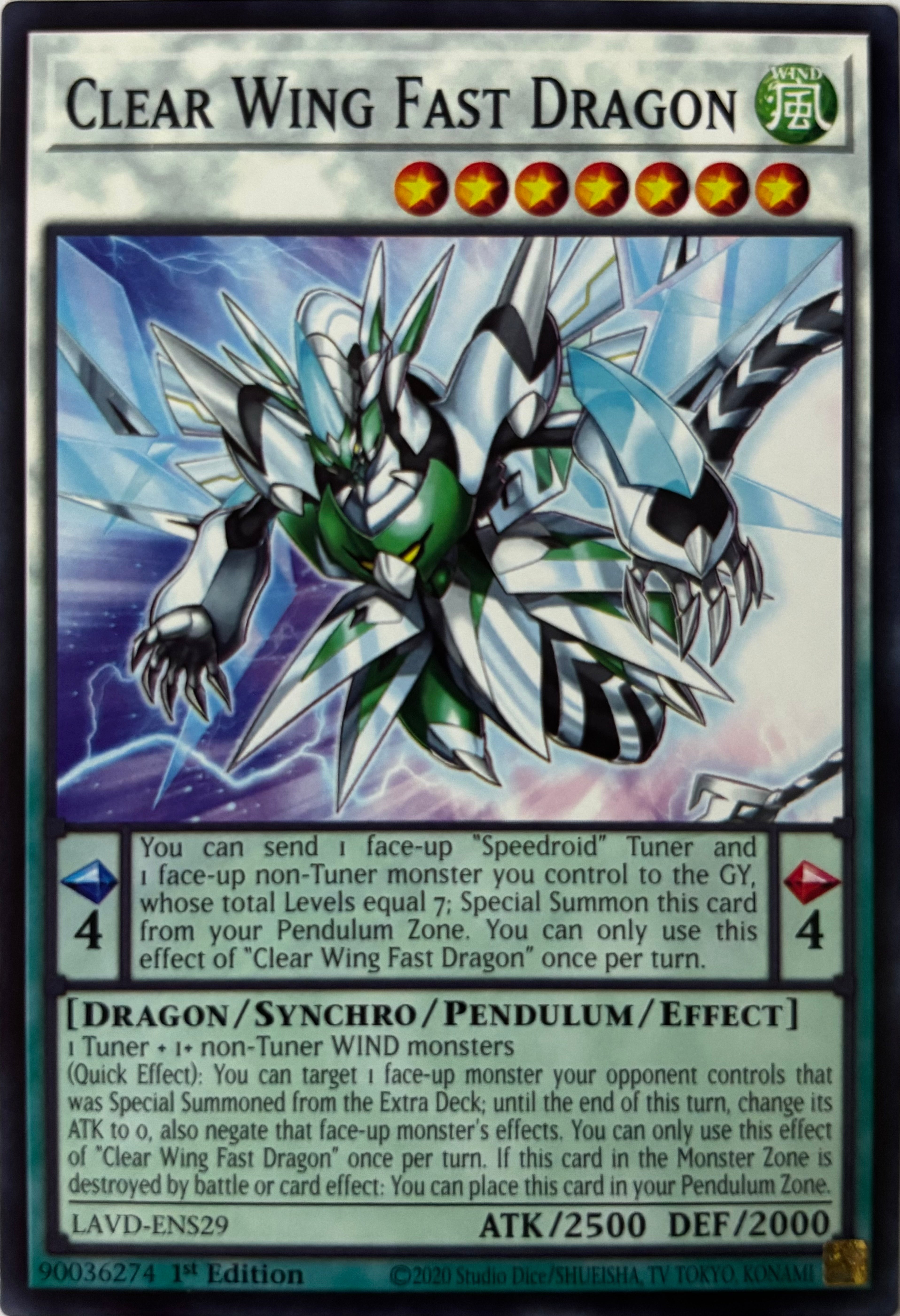 Yugioh!  Clear Wing Fast Dragon LAVD-ENS29 1st Edition