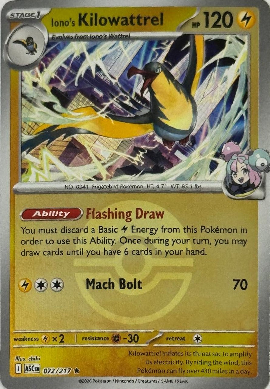 Pokemon Tcg Iono’s Kilowattrel 072/217 Poke Ball