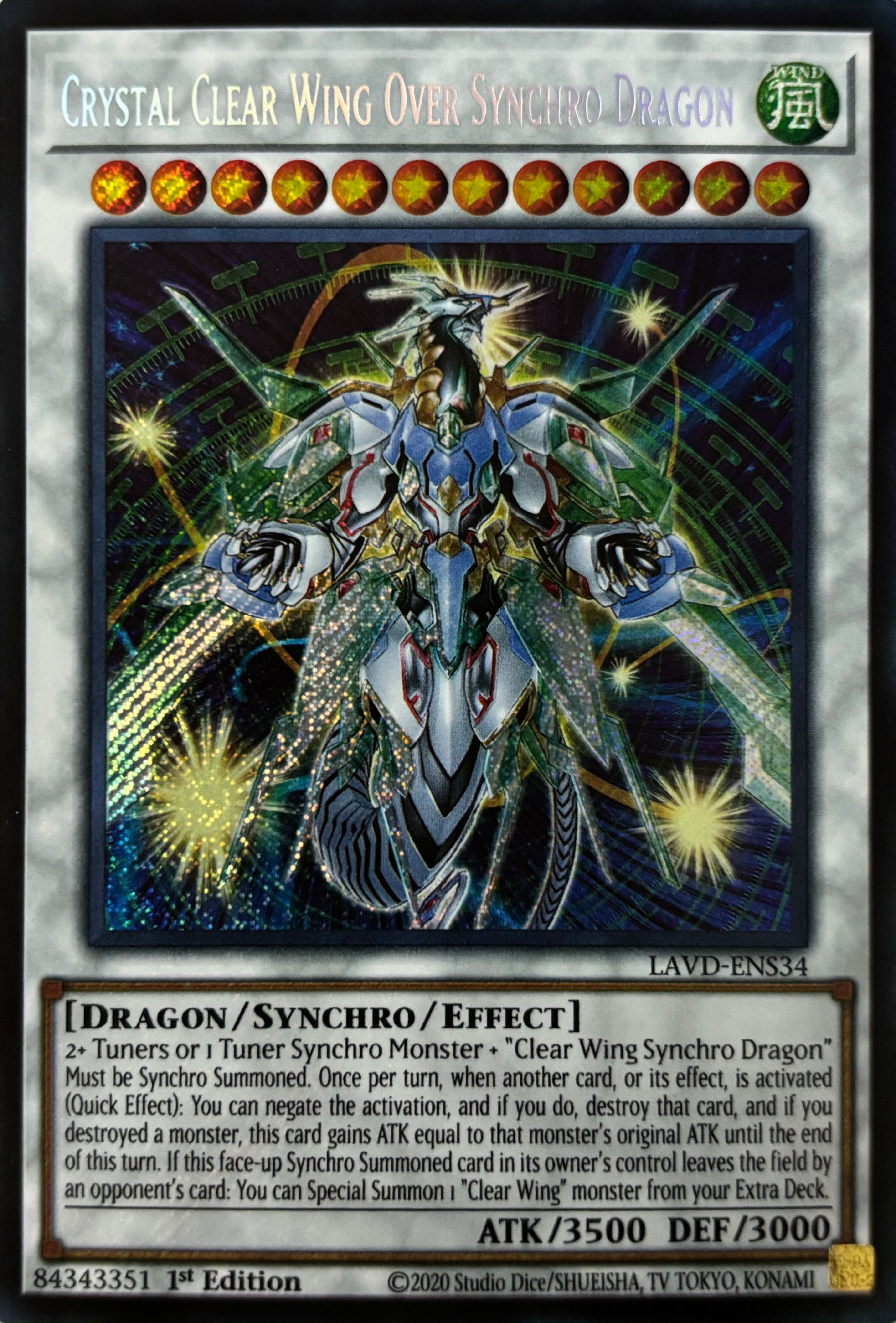 Yugioh! Crystal Clear Wing Over Synchro Dragon Lavd-ens34 1st Edition Secret