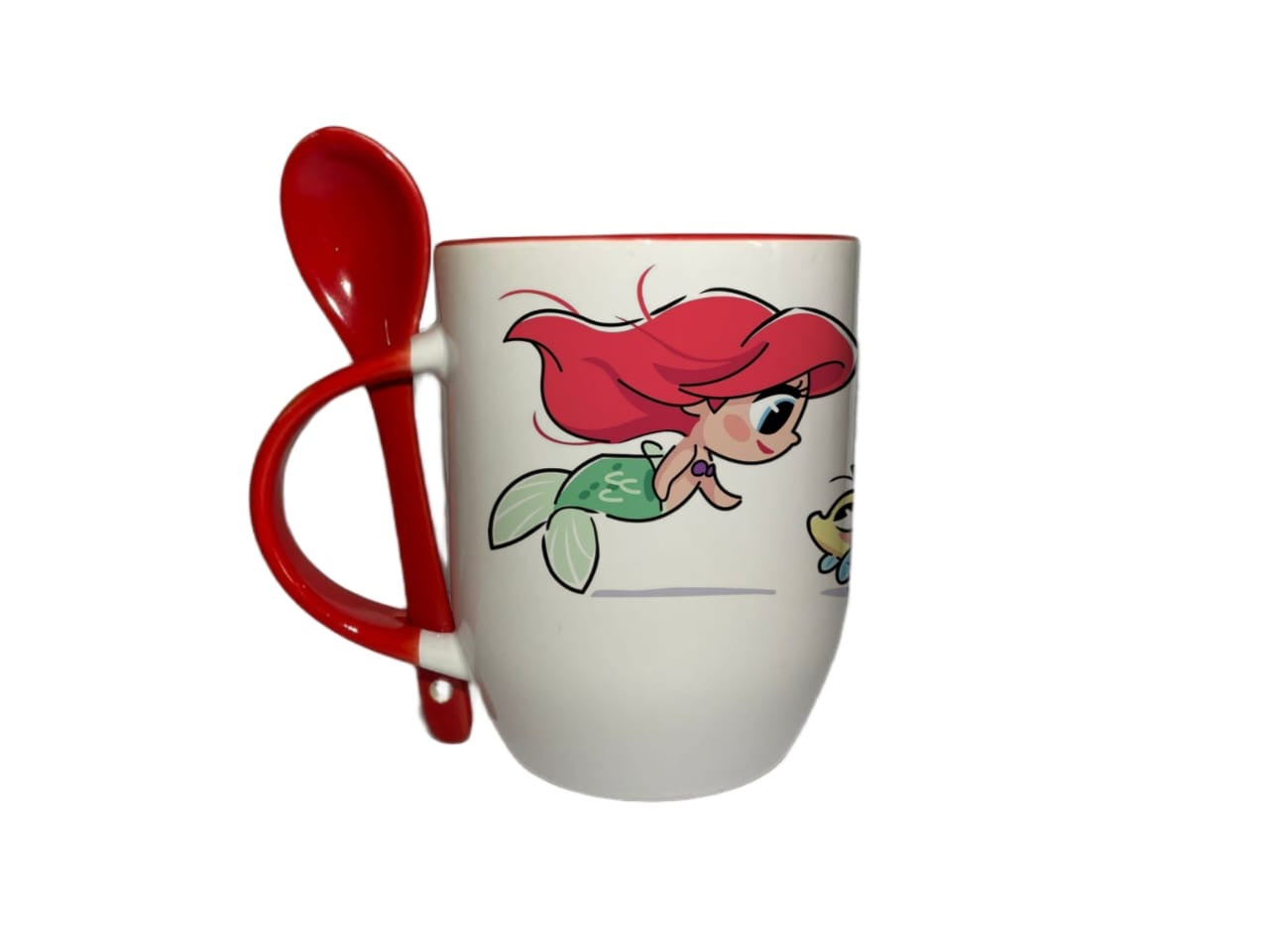 Taza Con Cuchara Rojo Princesa Princesa Ariel Sirenita