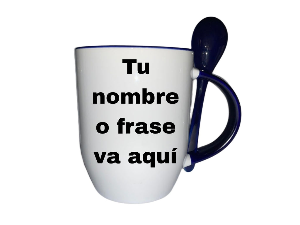Taza Con Cuchara Azul Oscuro Personalizada Randal