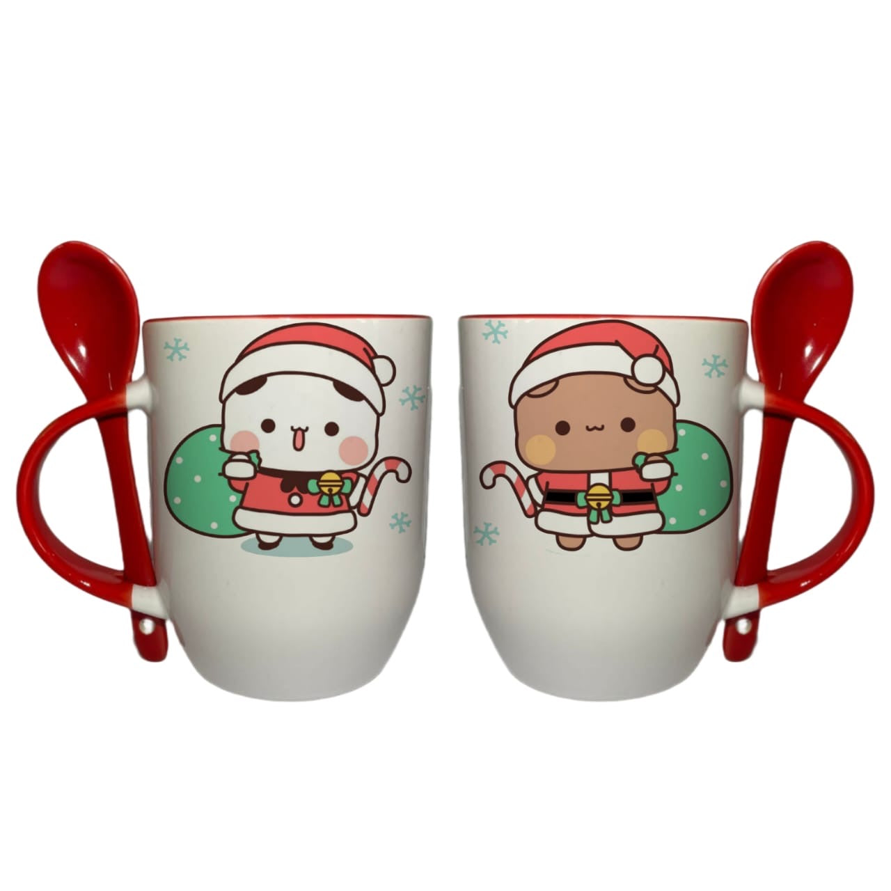 Tazas En Pareja Con Cuchara Rojo Bubu y Dudu Navidad