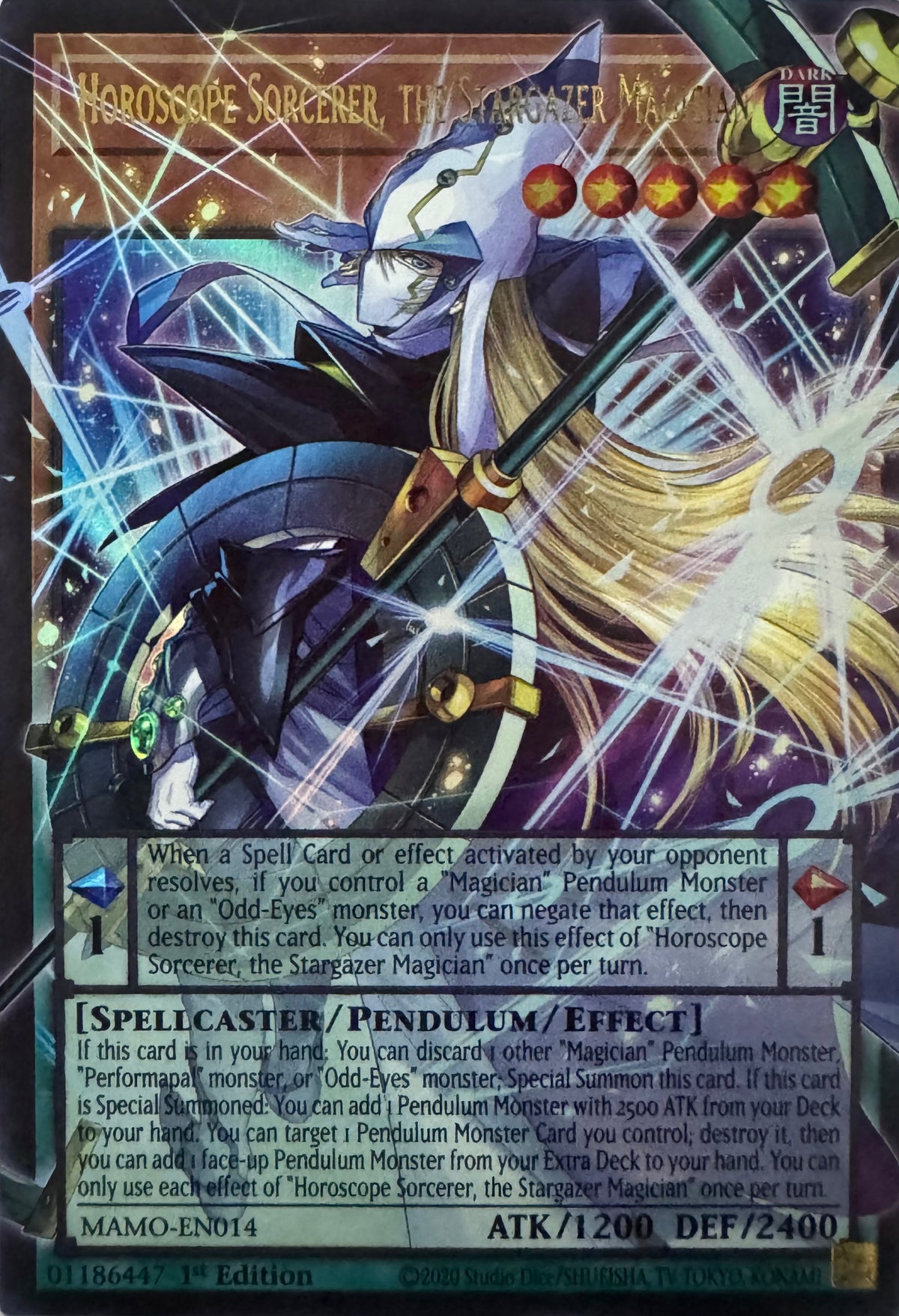 Yugioh! Horoscope Sorcerer, The Stargazer Magician Mamo-en014 1st Edition Ultra Rare (Extended Art)