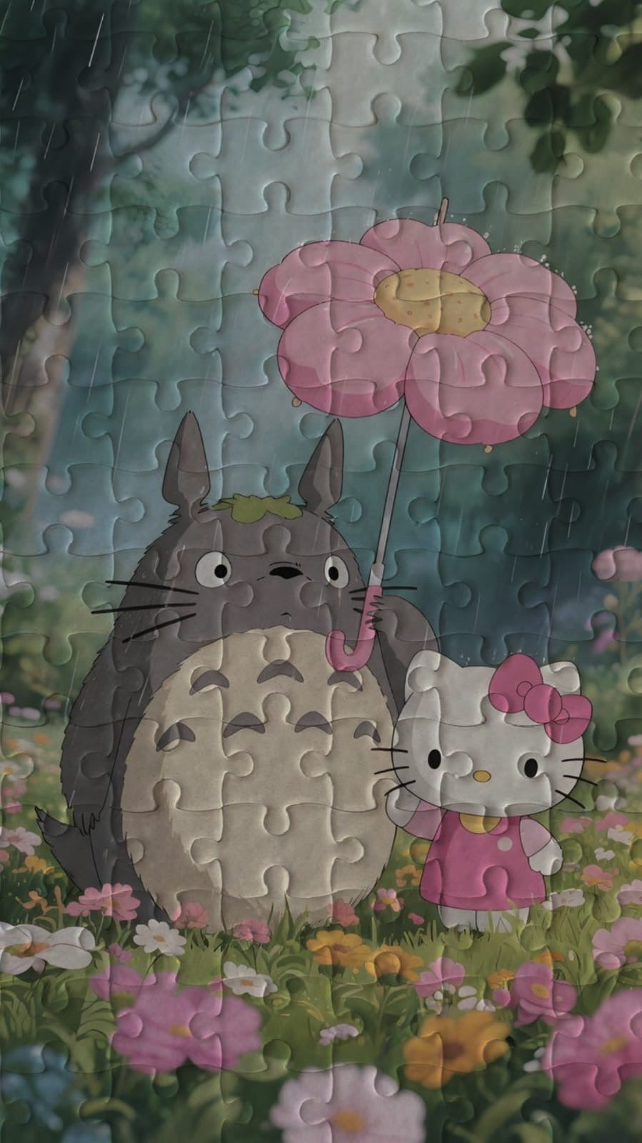 Rompecabezas Mi Vecino Totoro y Hello Kitty 120 Piezas