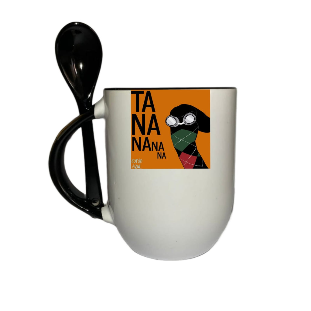 Taza Con Cuchara Negra Personalizada Calcetín Con Rombos