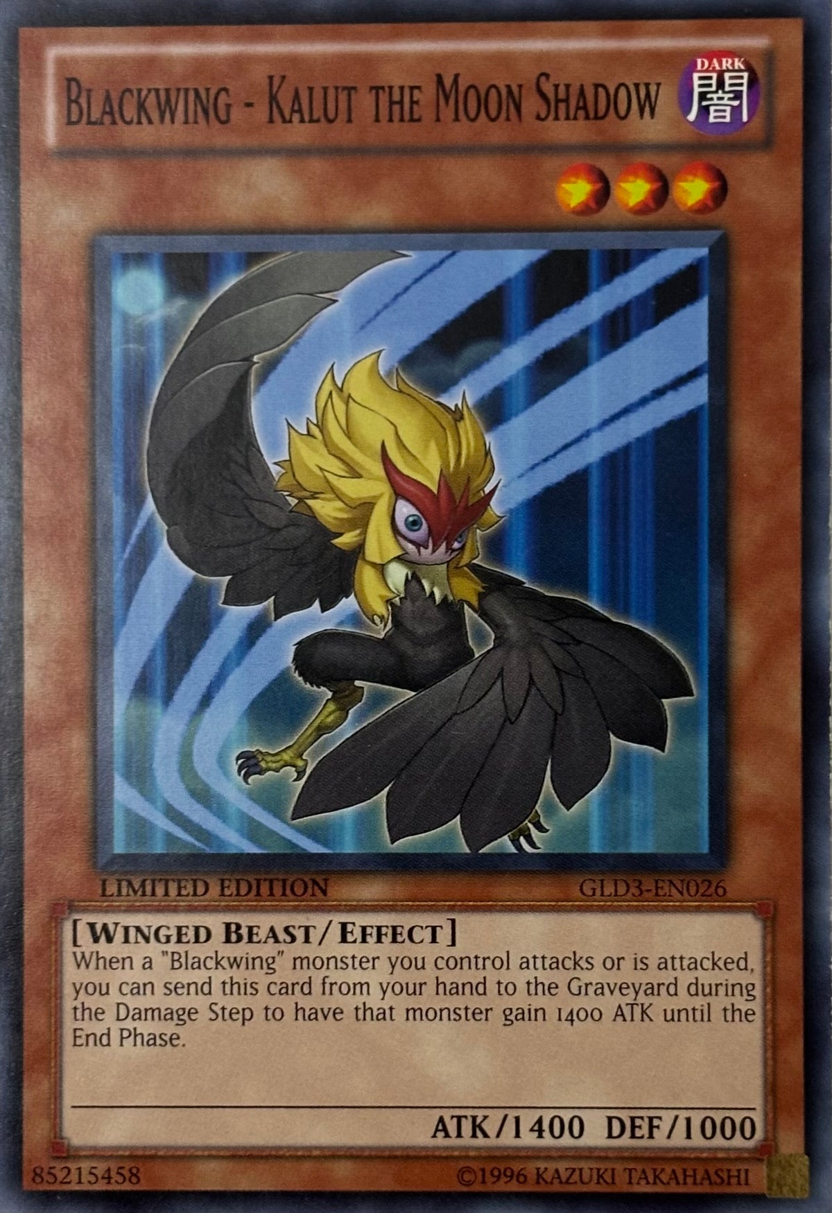 Yugioh! Blackwing - Kalut The Moon Shadow Gld3-en026 Limited Edition