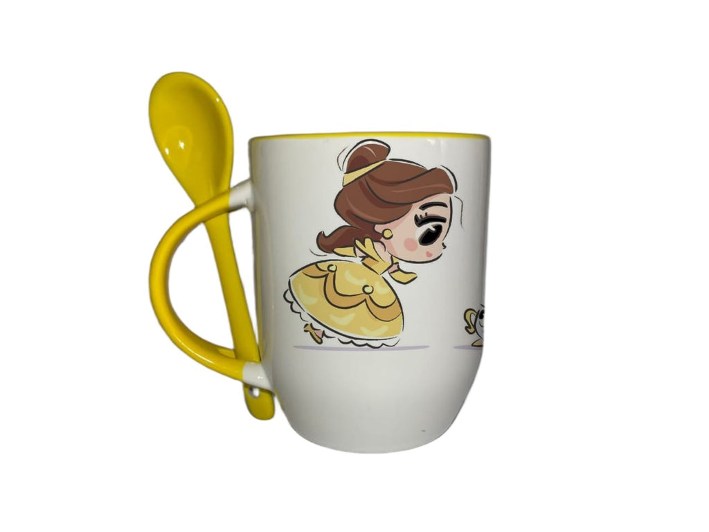 Taza Con Cuchara Amarillo Princesa Bella La Bella y La Bestia
