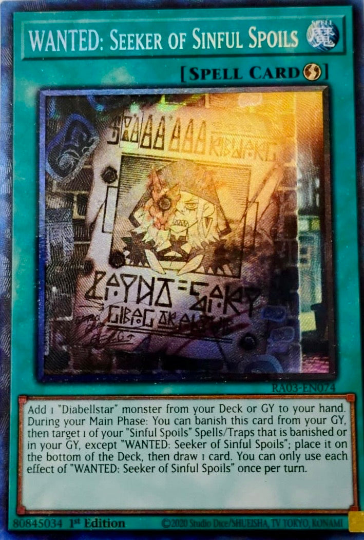 Yugioh! Wanted: Seeker Of Sinful Spoils Ra03-en074 Collector Rare 1st Edition