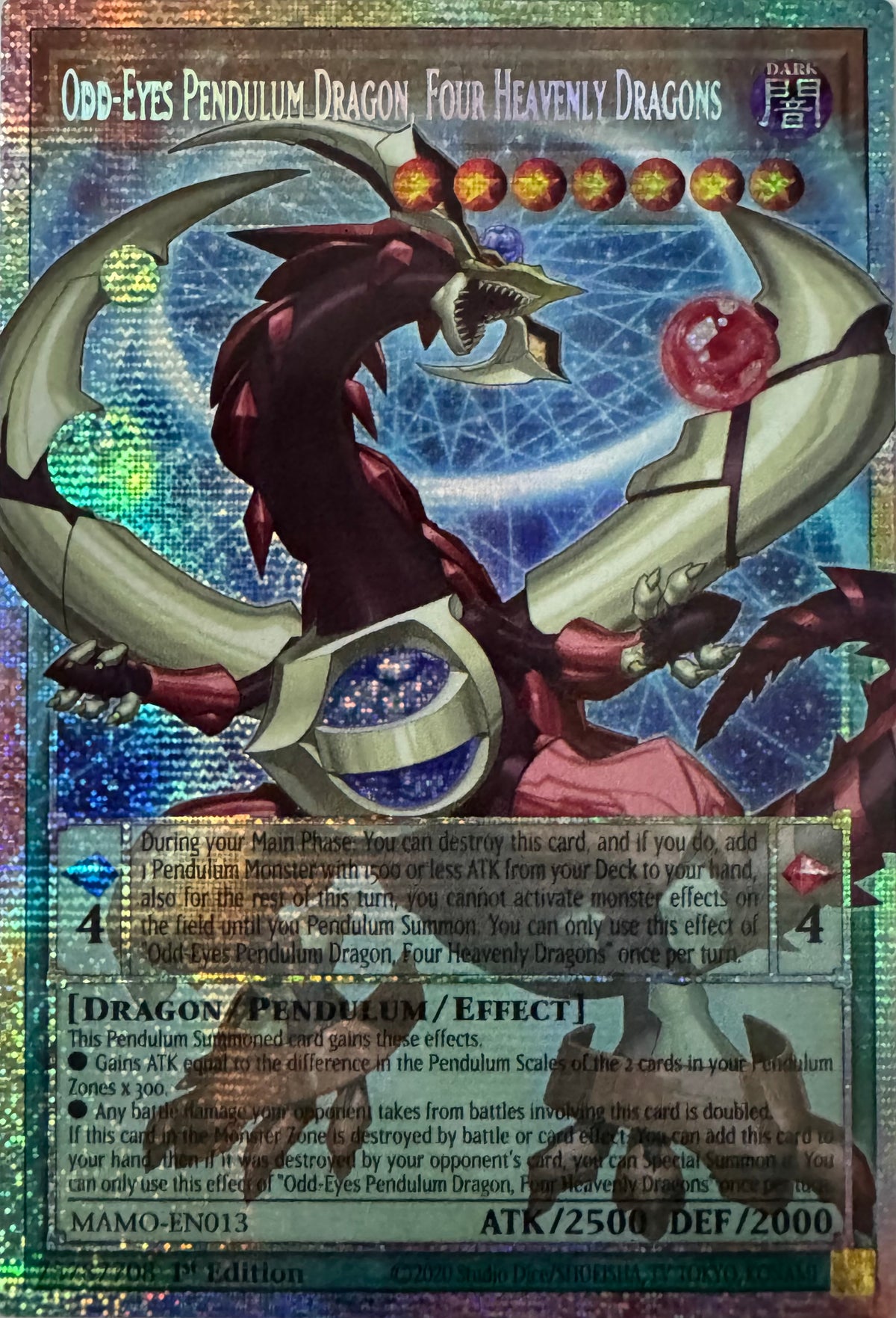 Yugioh! Odd-Eyes Pendulum Dragon, Four Heavenly Dragons Mamo-en013 1st Edition Starlight (Extended Art)