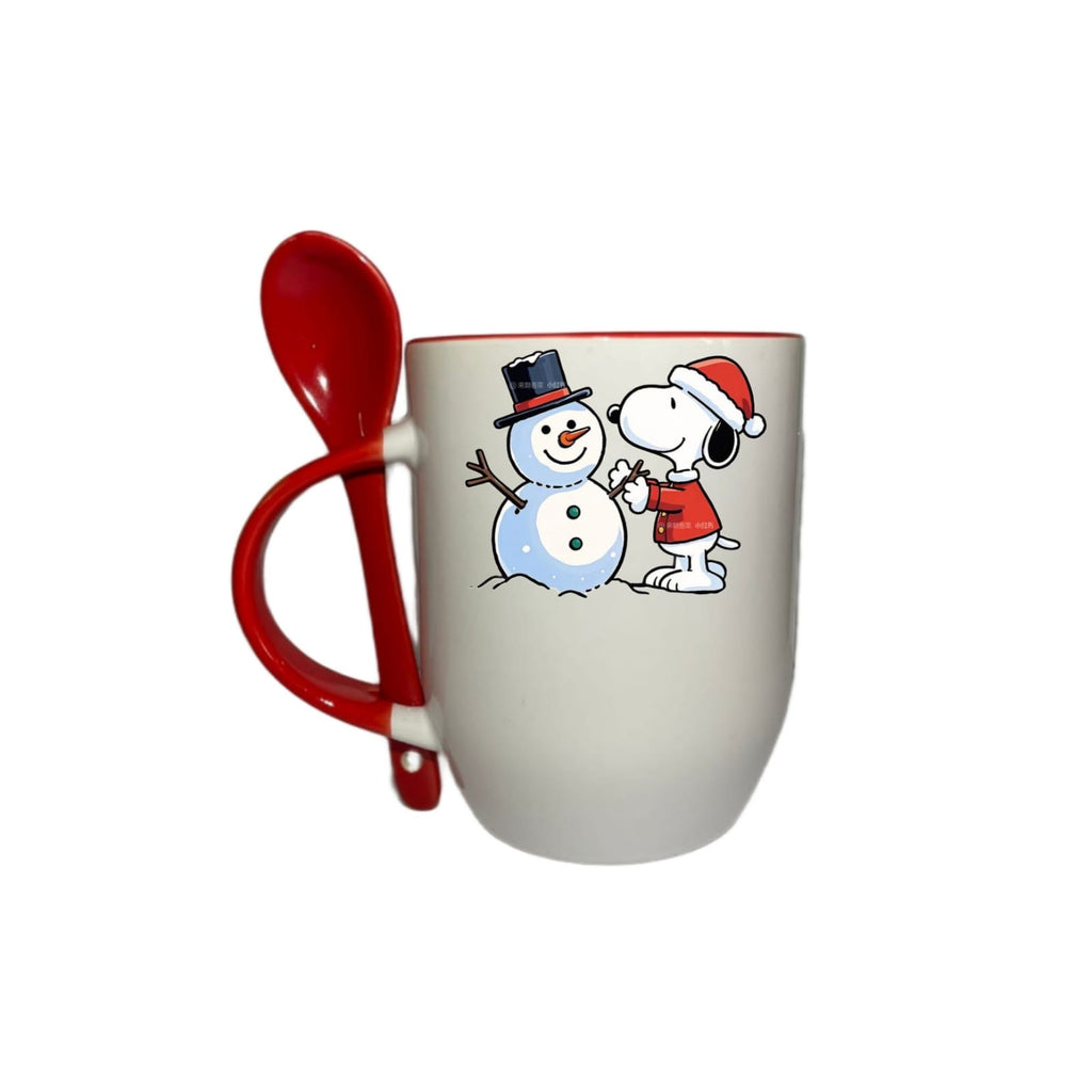 Taza Con Cuchara Rojo Snoopy Navidad