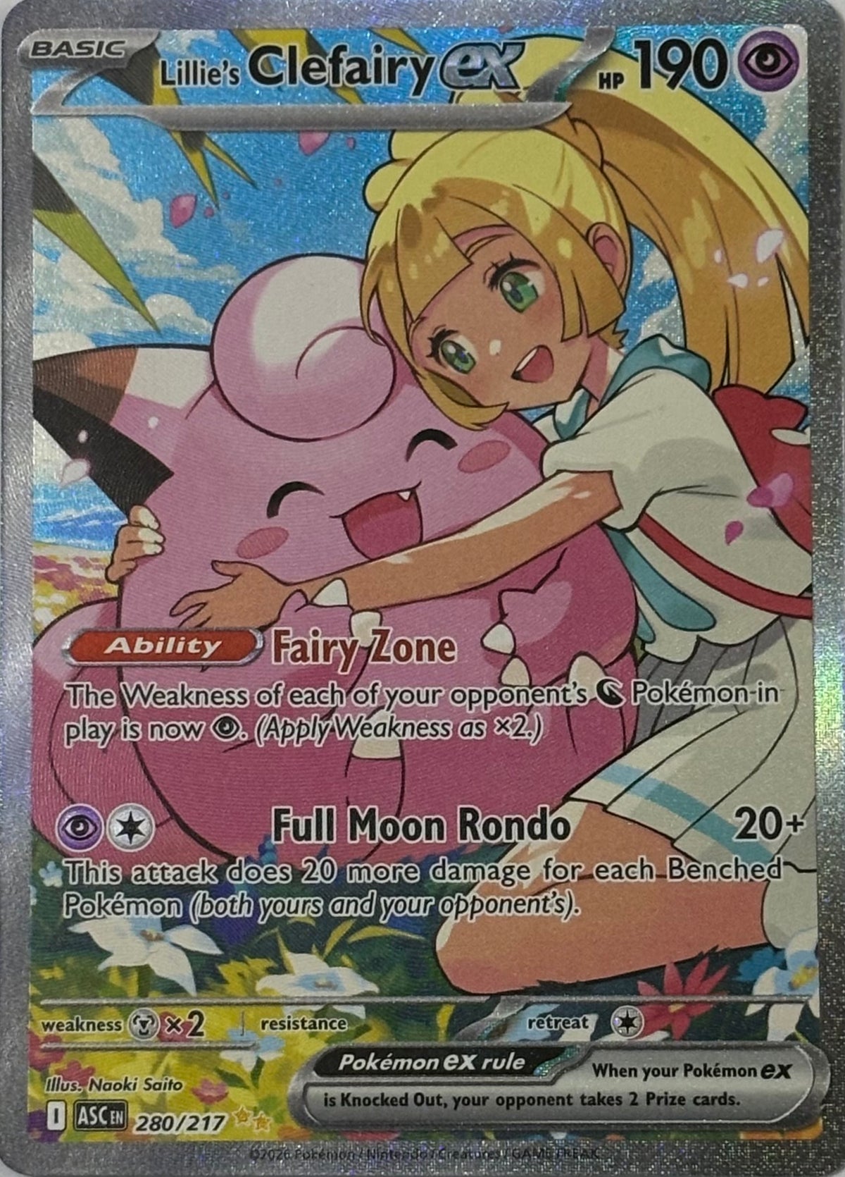 Pokemon Tcg Lillie’s Clefairy ex 280/217 Special Illustration rare