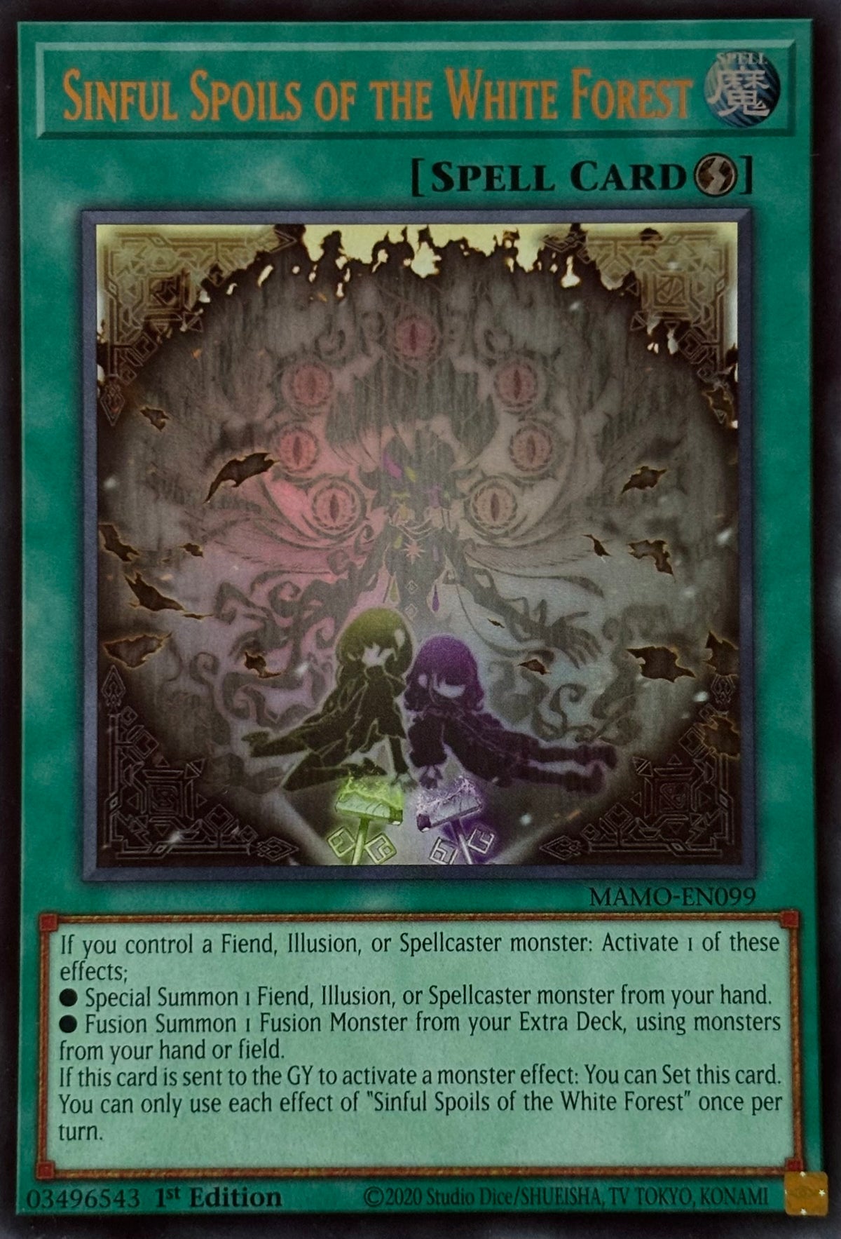 Yugioh! Sinful Spoils Of The White Forest Mamo-en099 1st edition Ultra rare