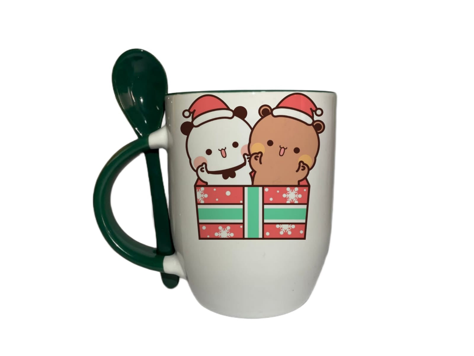 Taza Con Cuchara Verde Oscuro Bubi y Dudu Navidad