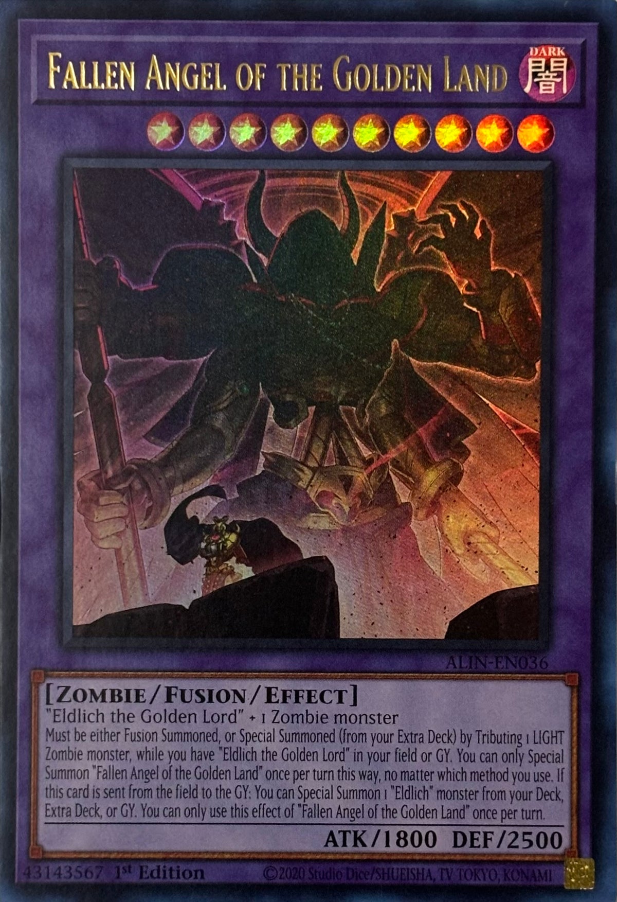 Yugioh! Fallen Angel Of The Golden Land Alin-en036 1st edition Ultra rare