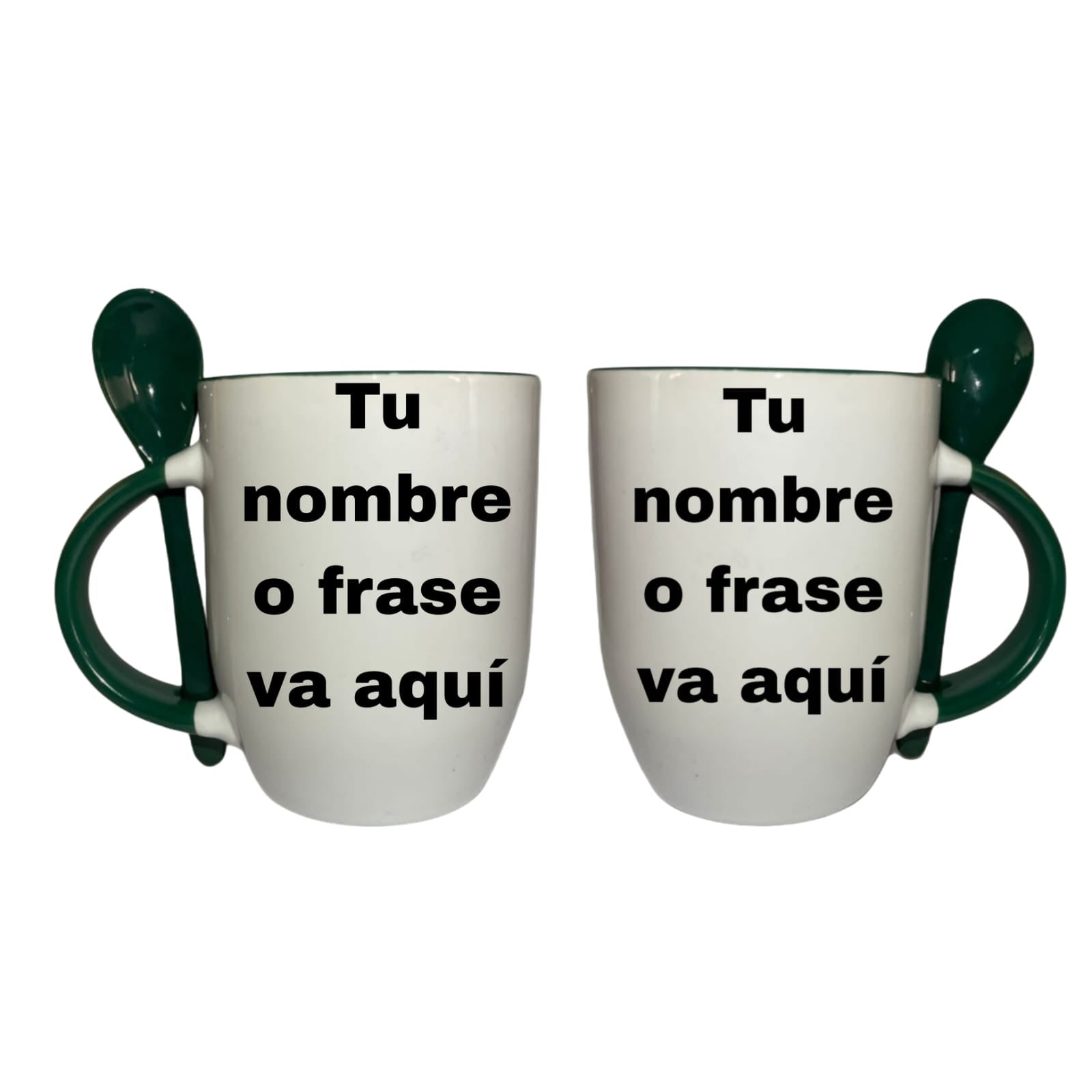 Tazas En Pareja Con Cuchara Verde Oscuro Bubu y Dudu Navidad