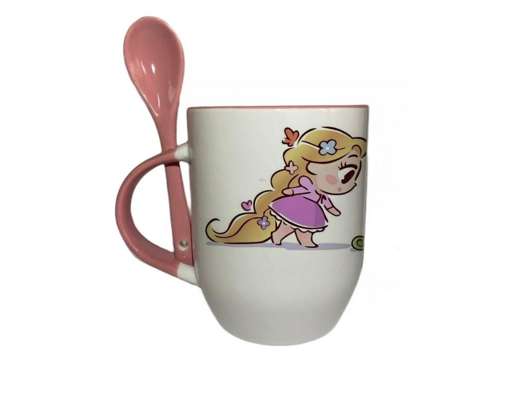 Taza Con Cuchara Rosa Princesa Rapunzel Enredados