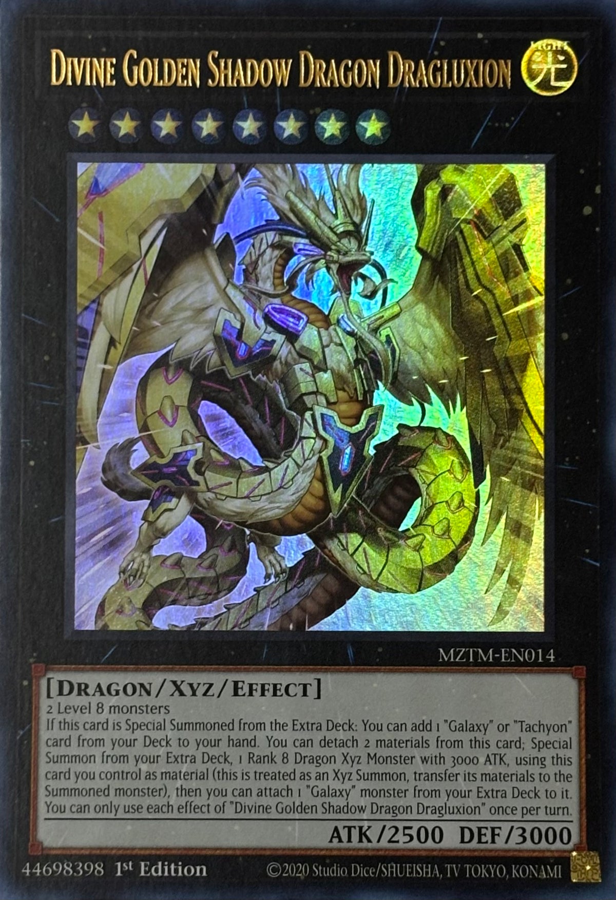 Yugioh! Divine Golden Shadow Dragluxion Mztm-en014 1st edition Ultra rare