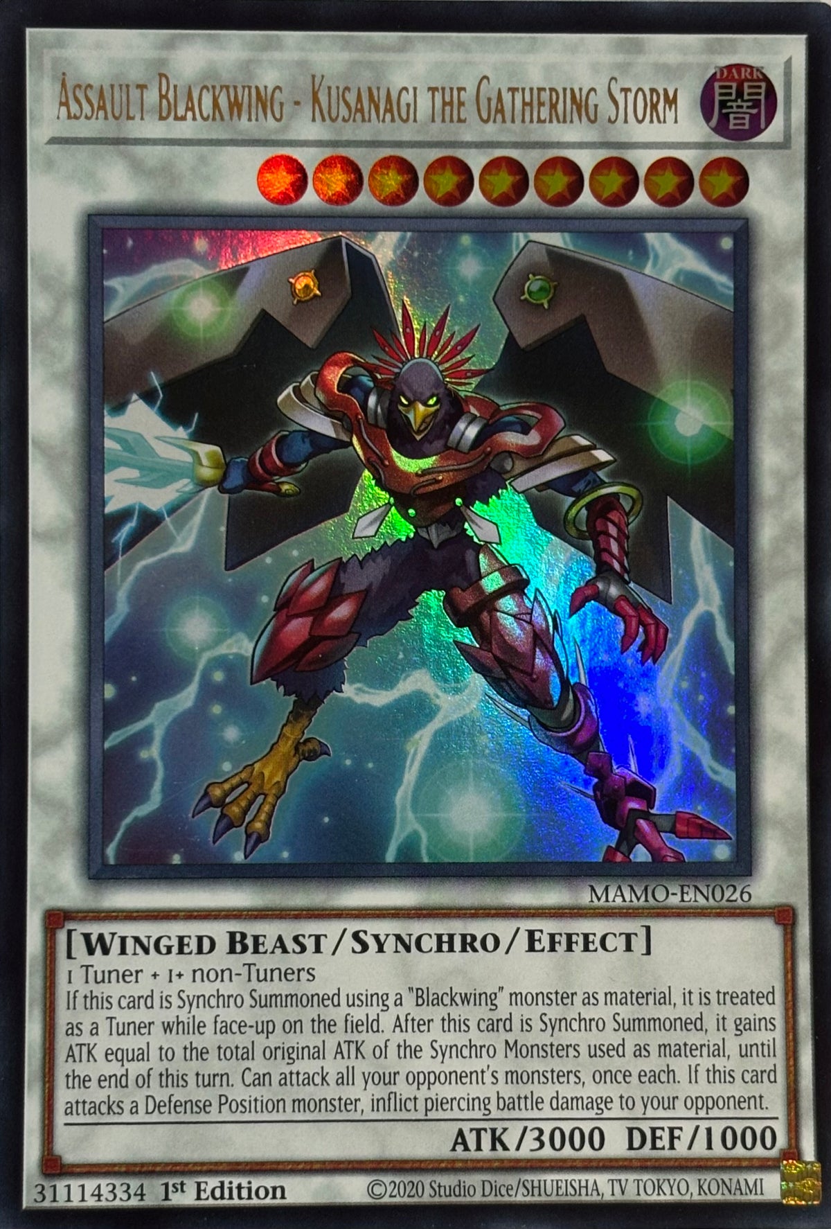 Yugioh! Assault Blackwing - Kusanagi The Cathering Storm Mamo-en026 1st edition Ultra rare