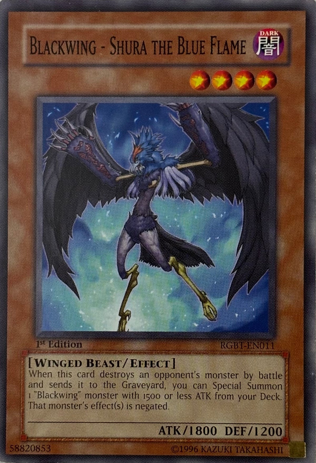 Yugioh! Blackwing - Shura The Blue Flame Rgbt-en011 1st edition