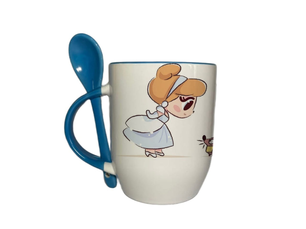 Taza Con Cuchara Azul Celeste Princesa Cenicienta