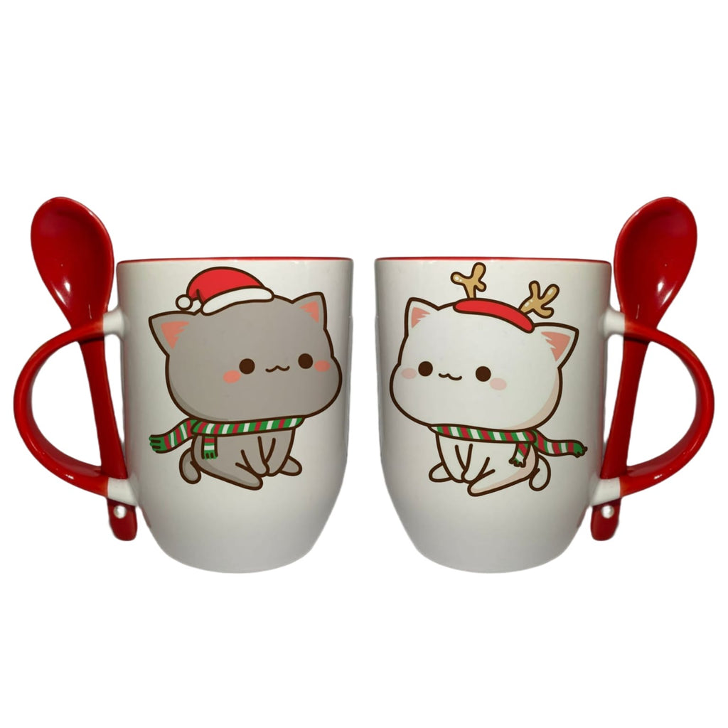 Tazas En Pareja Con Cuchara Rojo Bubu y Dudu Navidad