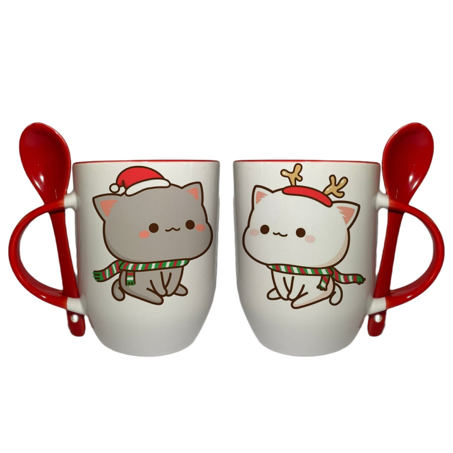 Tazas En Pareja Con Cuchara Rojo Bubu y Dudu Navidad
