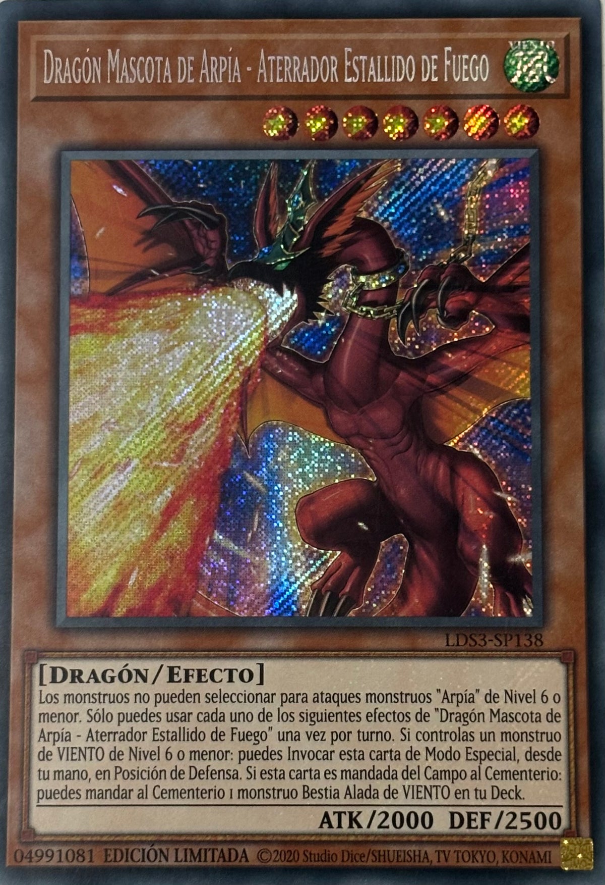 Yugioh! Dragon Mascota De Arpia - Aterrador Estallido De fuego Lds3-sp138 Edicion Limitada Secreta (Español)