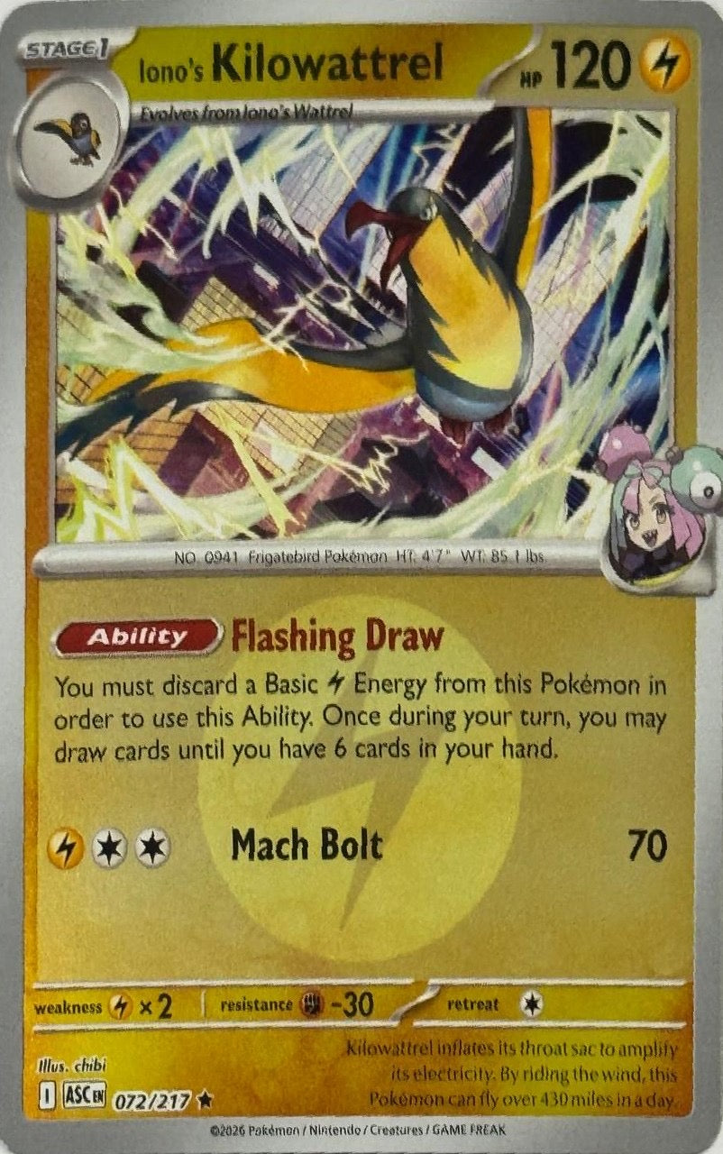 Pokemon Tcg Iono’s Kilowattrel 072/217 Energy Symbol