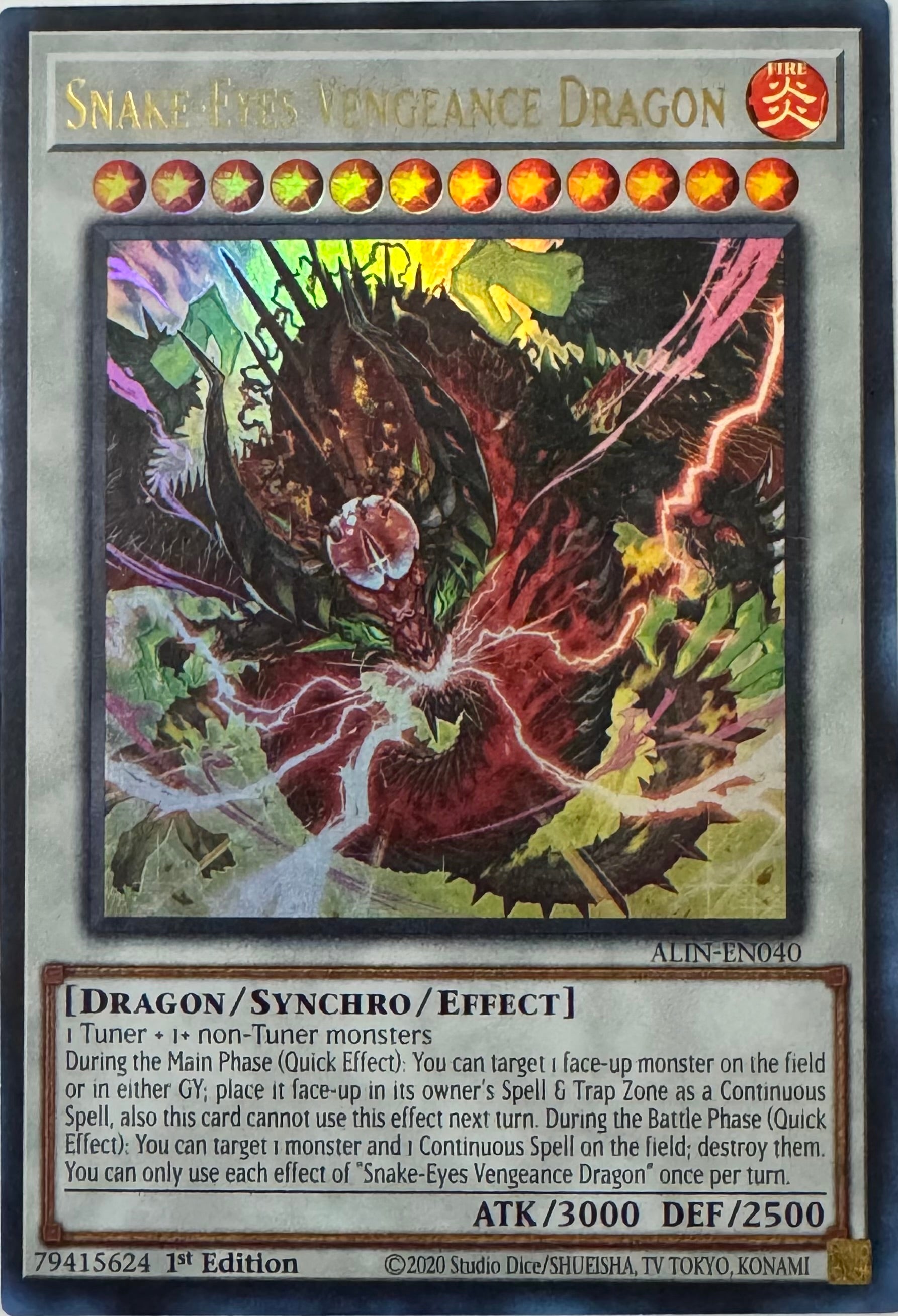 Yugioh! Snake-Eyes Vengeance Dragon Alin-En040 1st Edition Ultra