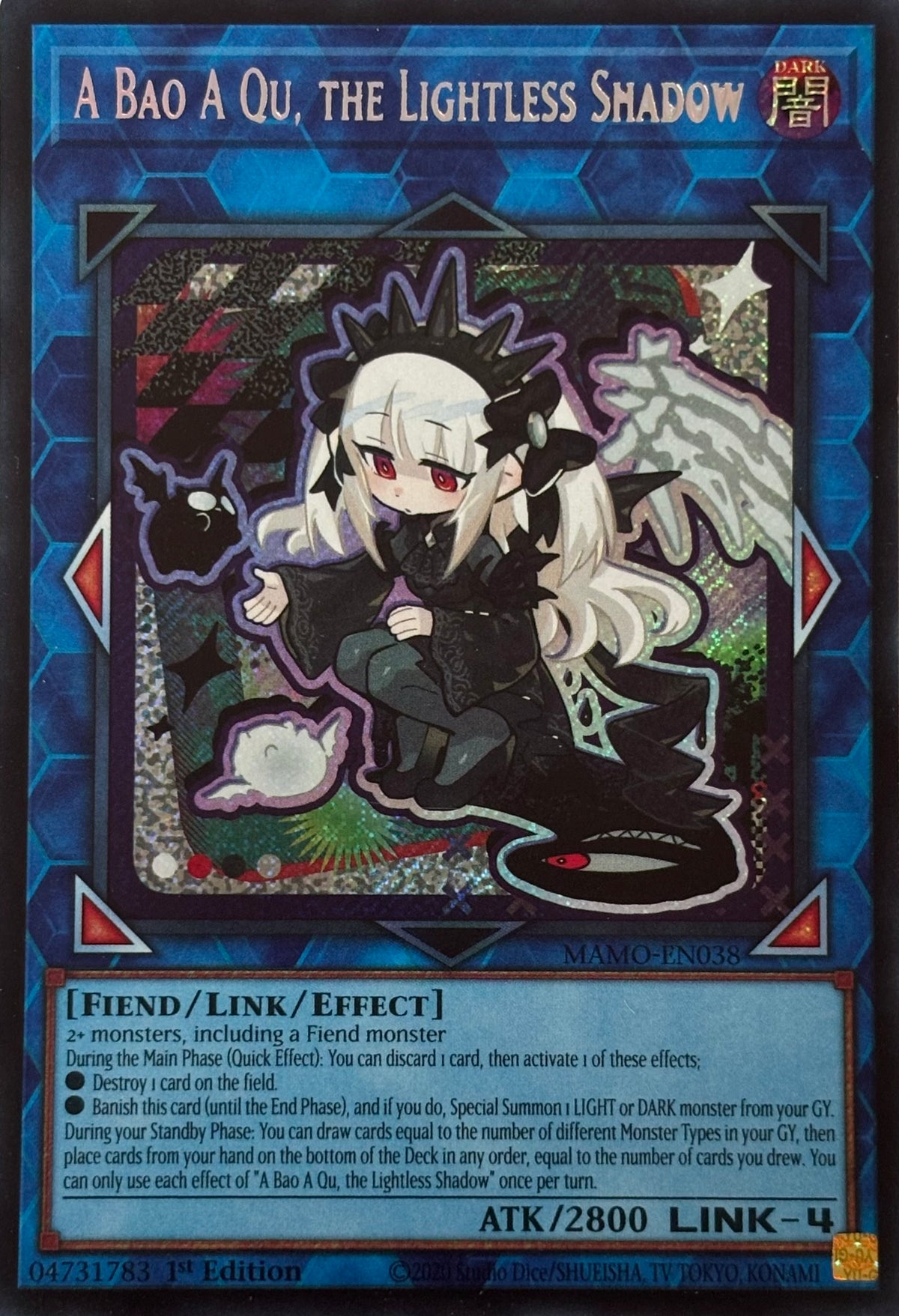 Yugioh! A Bao A Qu, The Lightless Shadow Mamo-en038 1st edition Secret rare