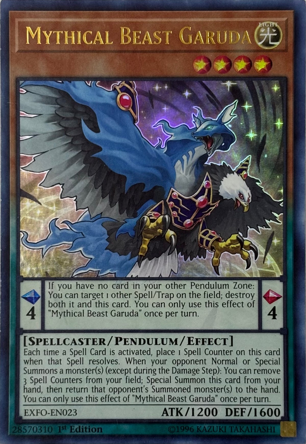 Yugioh! Mythical Beast Garuda Exfo-en023 1st edition Ultra rare
