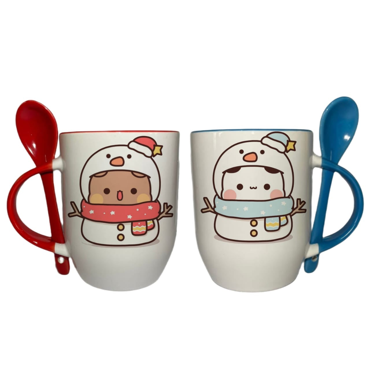 Tazas En Pareja Con Cuchara Bubu y Dudu Muñecos De Nieve