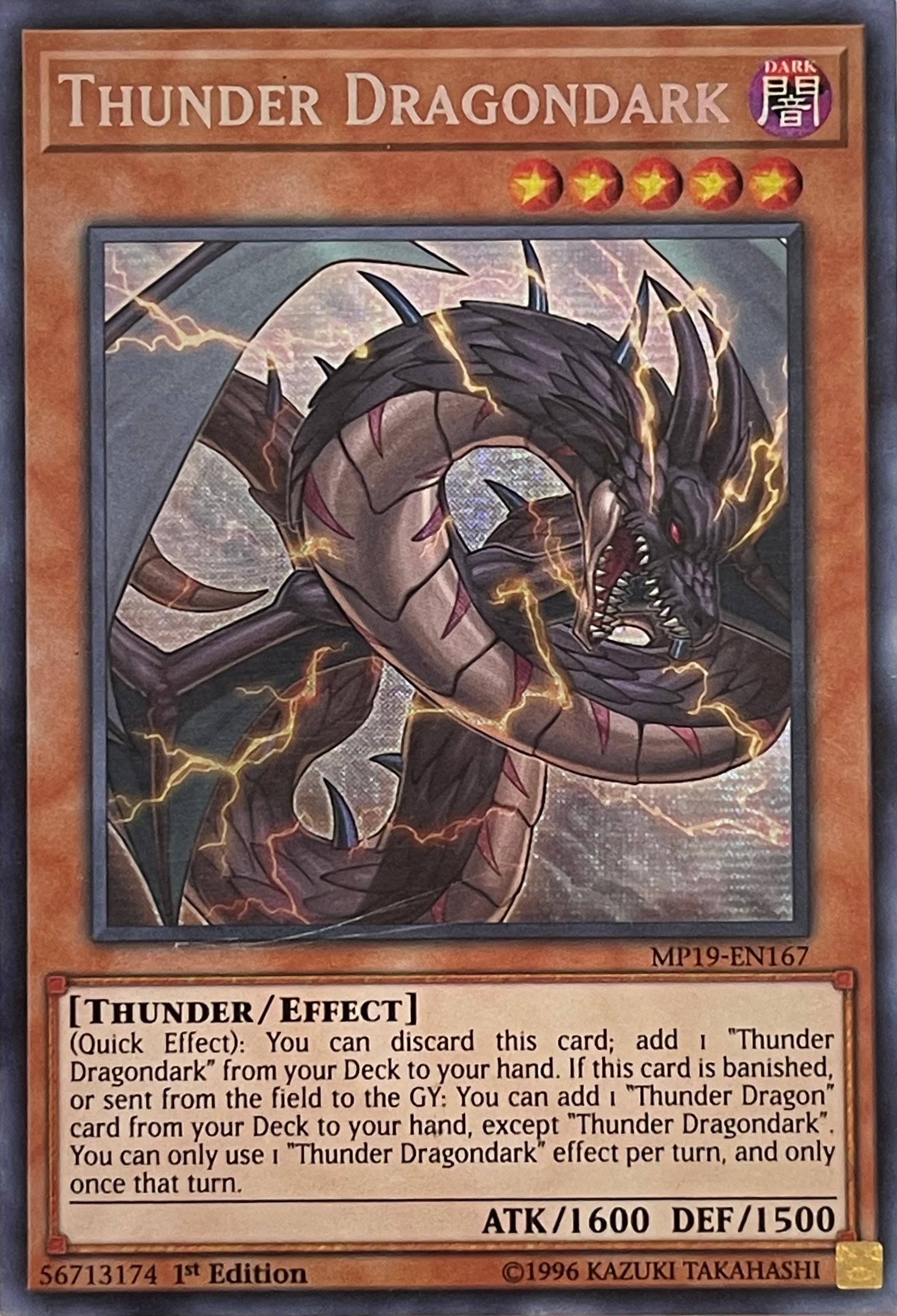 Yugioh! Thunder Dragondark MP19-EN167 1st Edition Prismatic