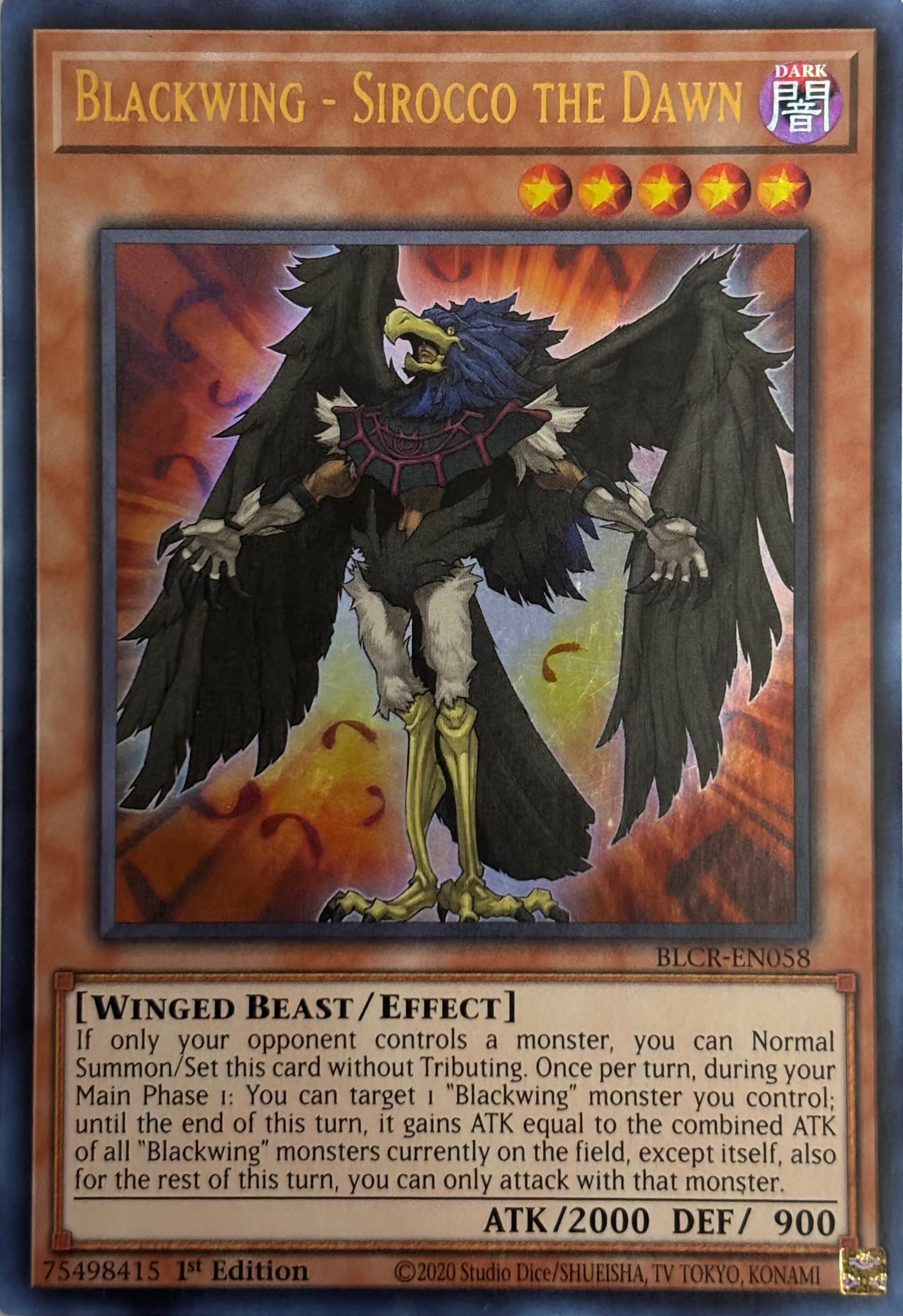 Yugioh! Blackwing - Sirocco the Dawn BLCR-EN058 1st Edition Ultra