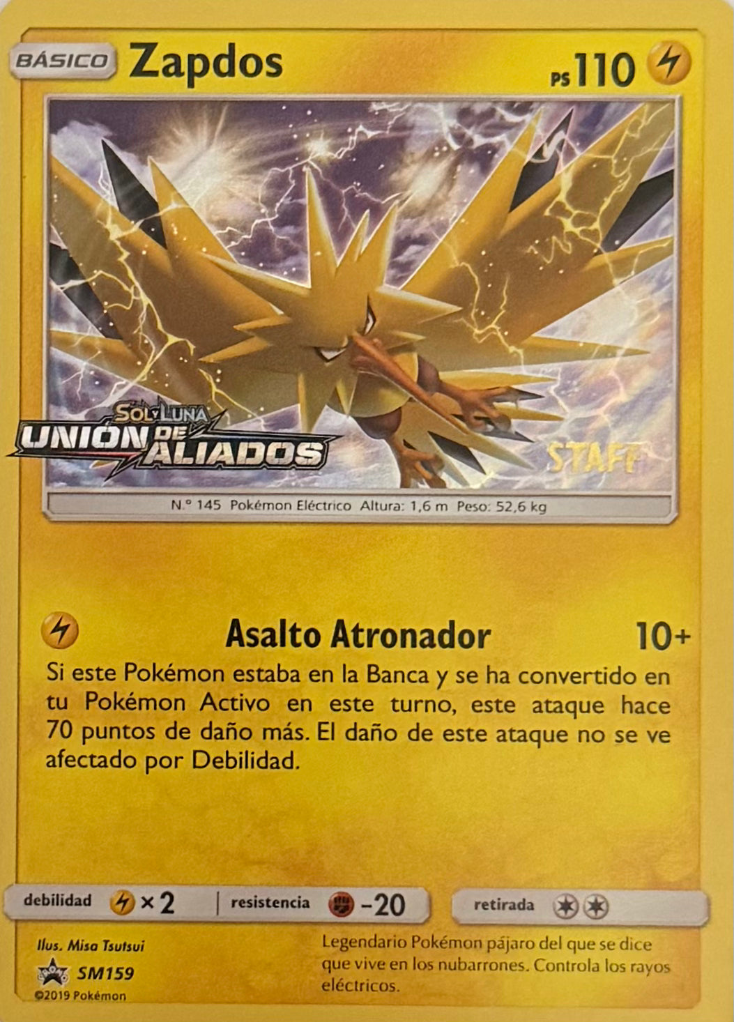 Pokemon Tcg Zapdos SM159 Staff Español
