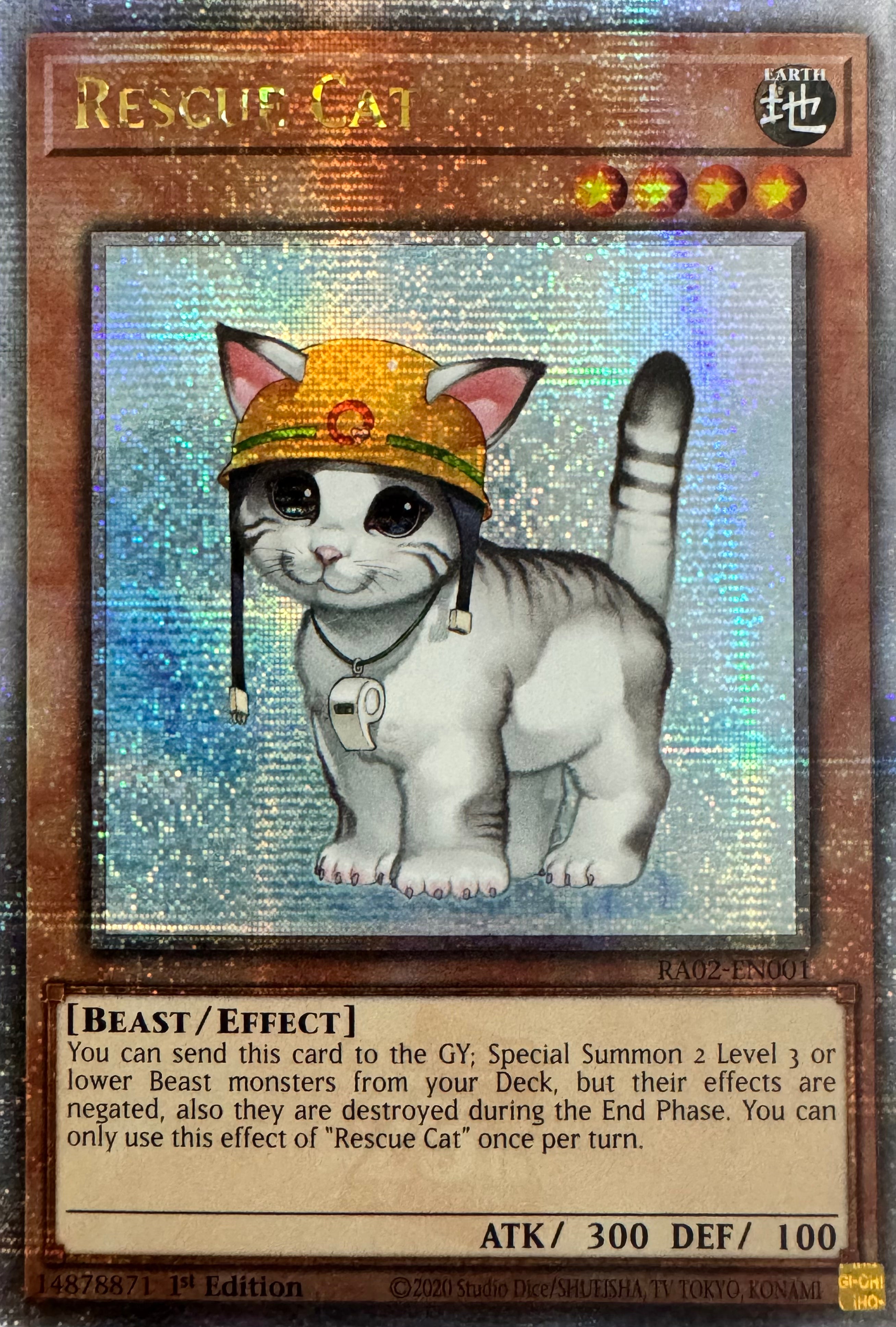 Yugioh! Rescue Cat Ra02-en001 1st Edition Quarter