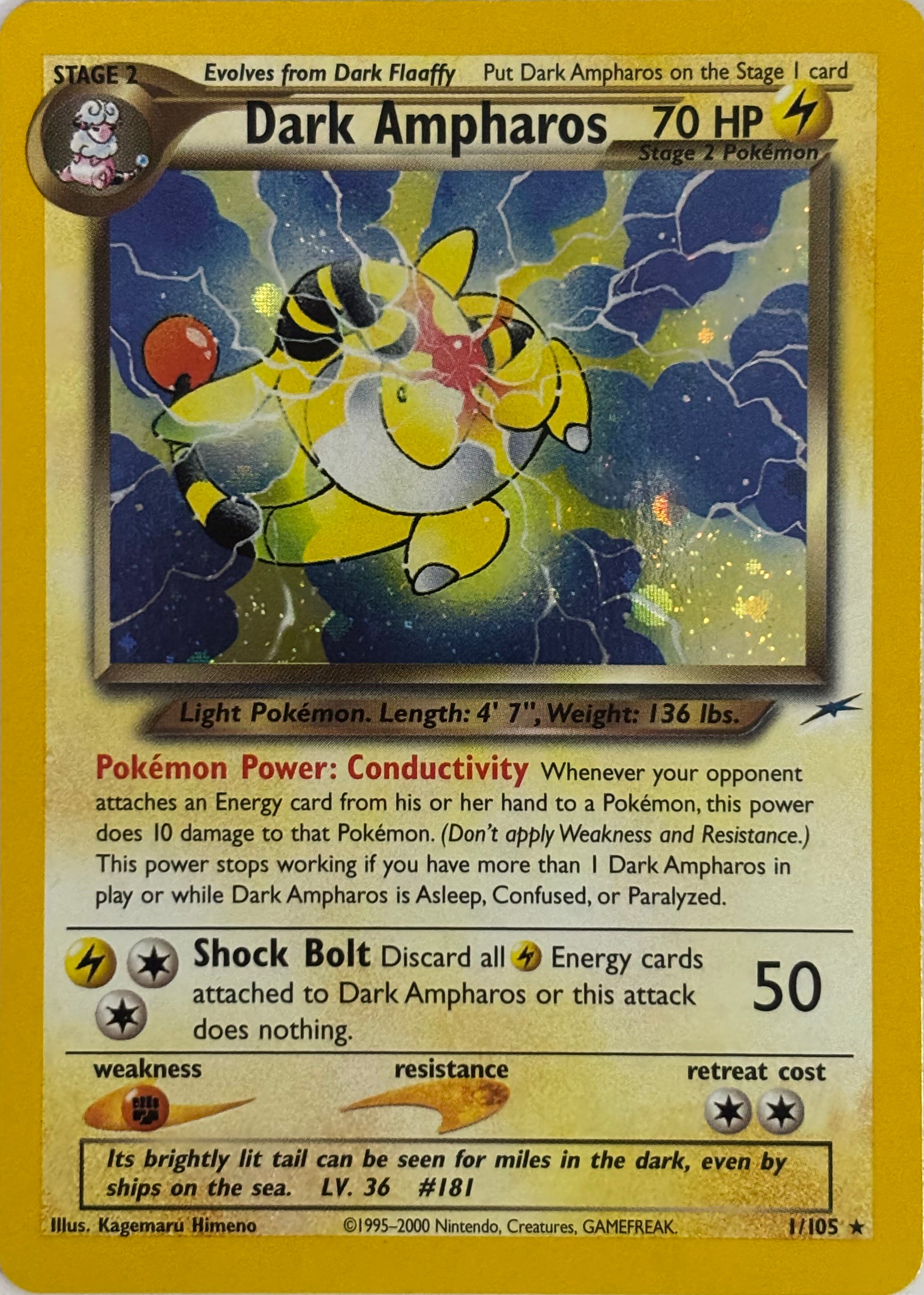 Pokemon Tcg Dark Ampharos 1/105 Holo